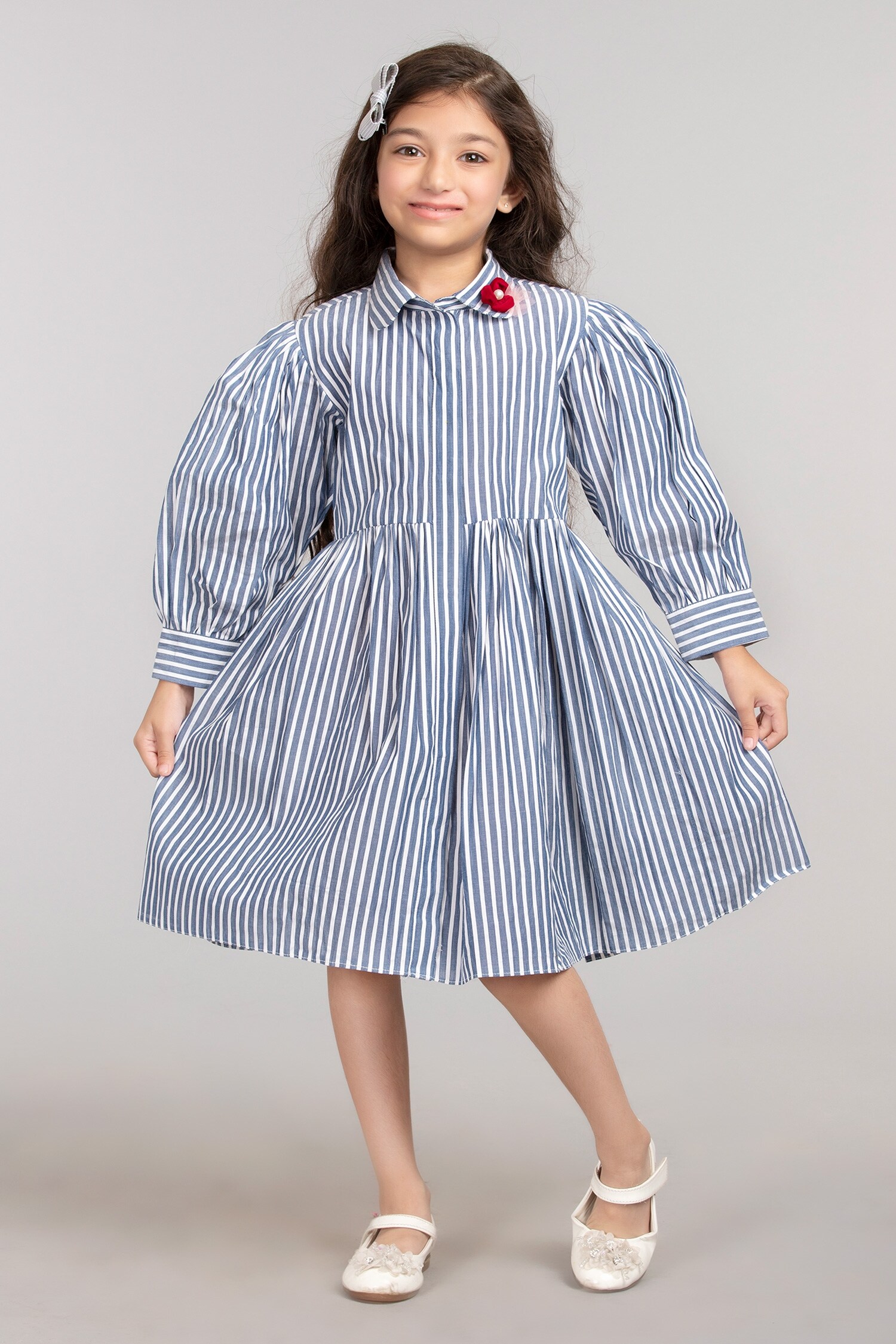 Buy Byb Premium Blue Stripe Pattern Shirt Dress For Girls Online | Aza ...