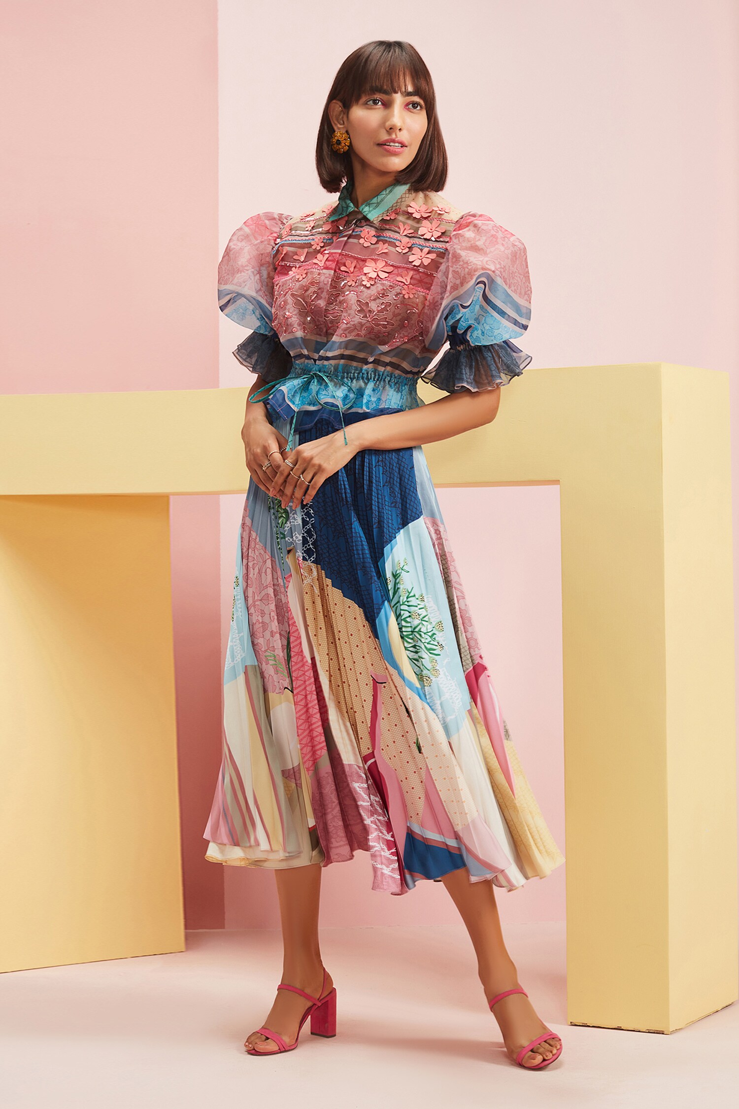 Pankaj & Nidhi Multi Color Satin Printed Skirt