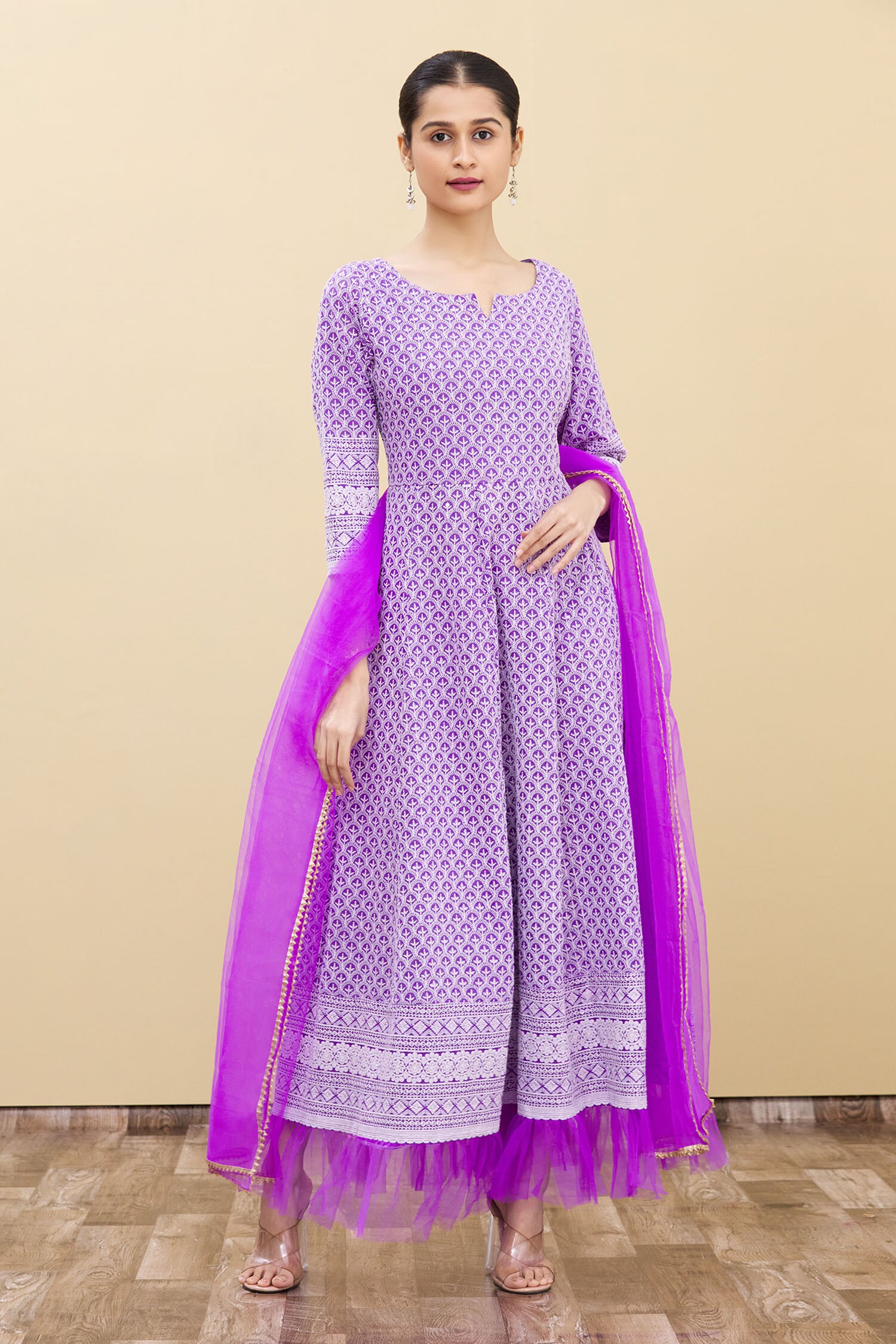 Buy Samyukta Singhania Purple Chikankari Anarkali With Dupatta Online ...