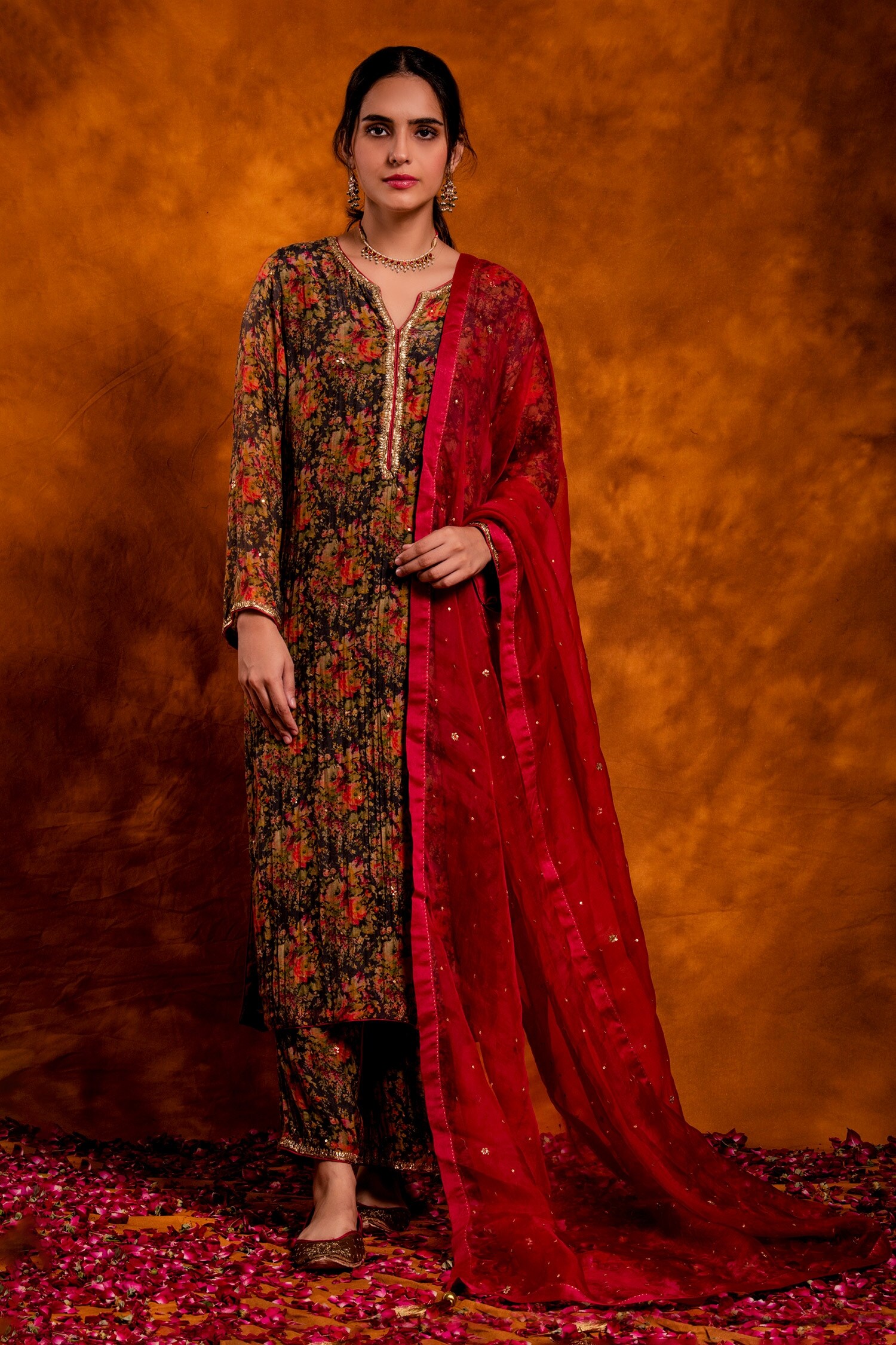 Chandbari Multi Color Chanderi Printed Kurta Set