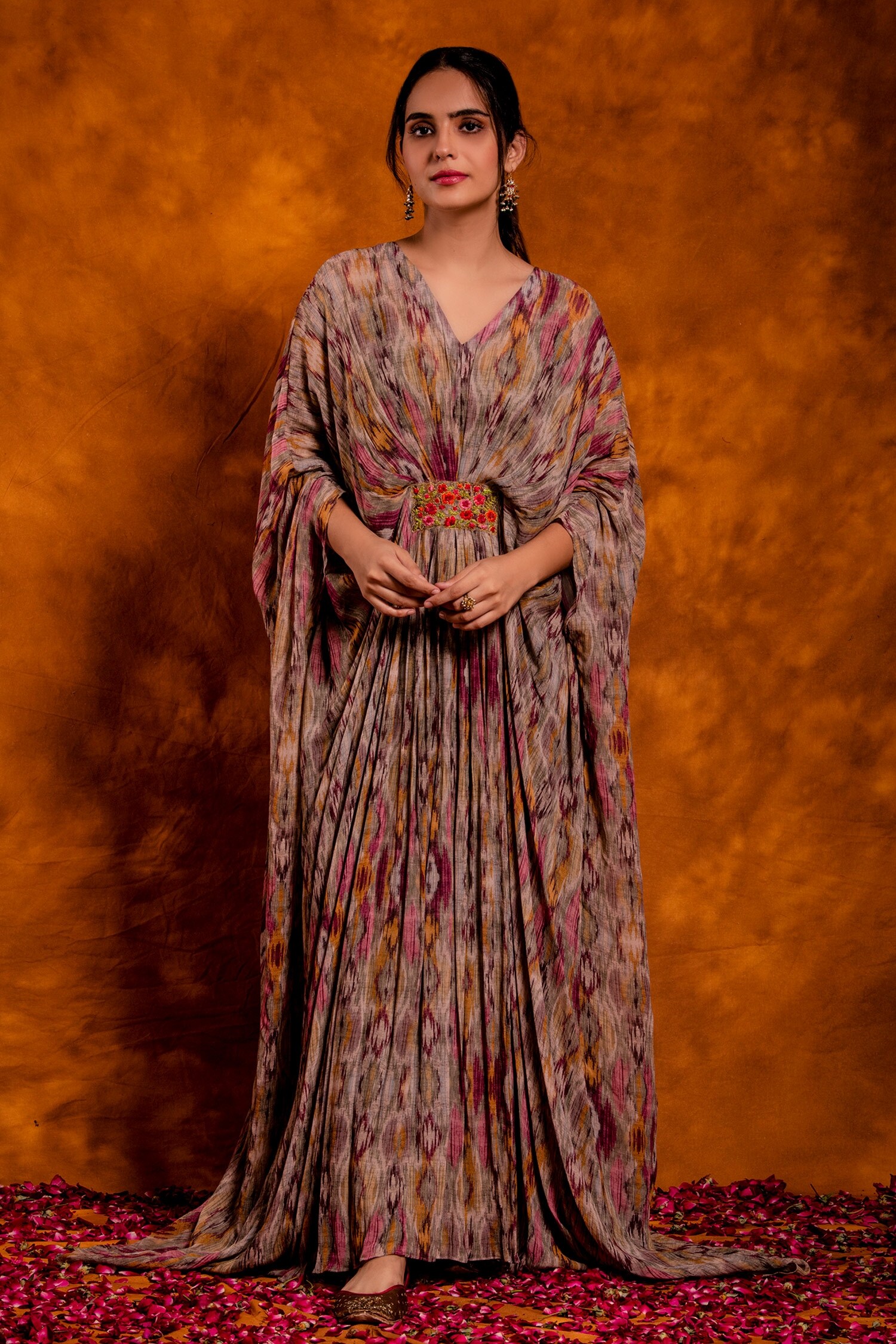 Chandbari Multi Color Ikat Print Kaftan