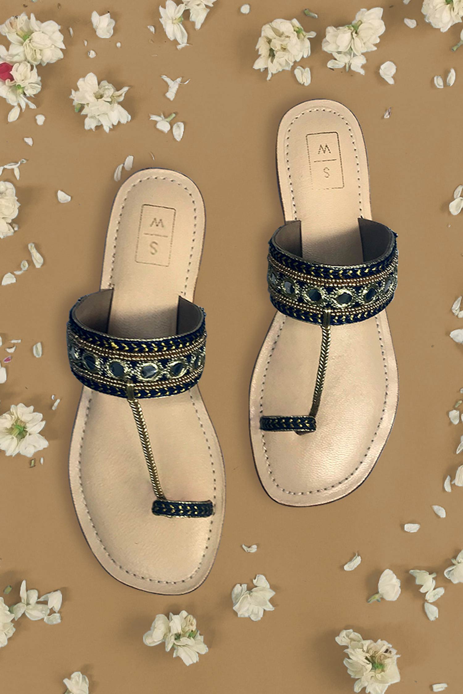Buy Sandalwali Blue Thread Mirror Embroidered Kolhapuri Sandals Online ...