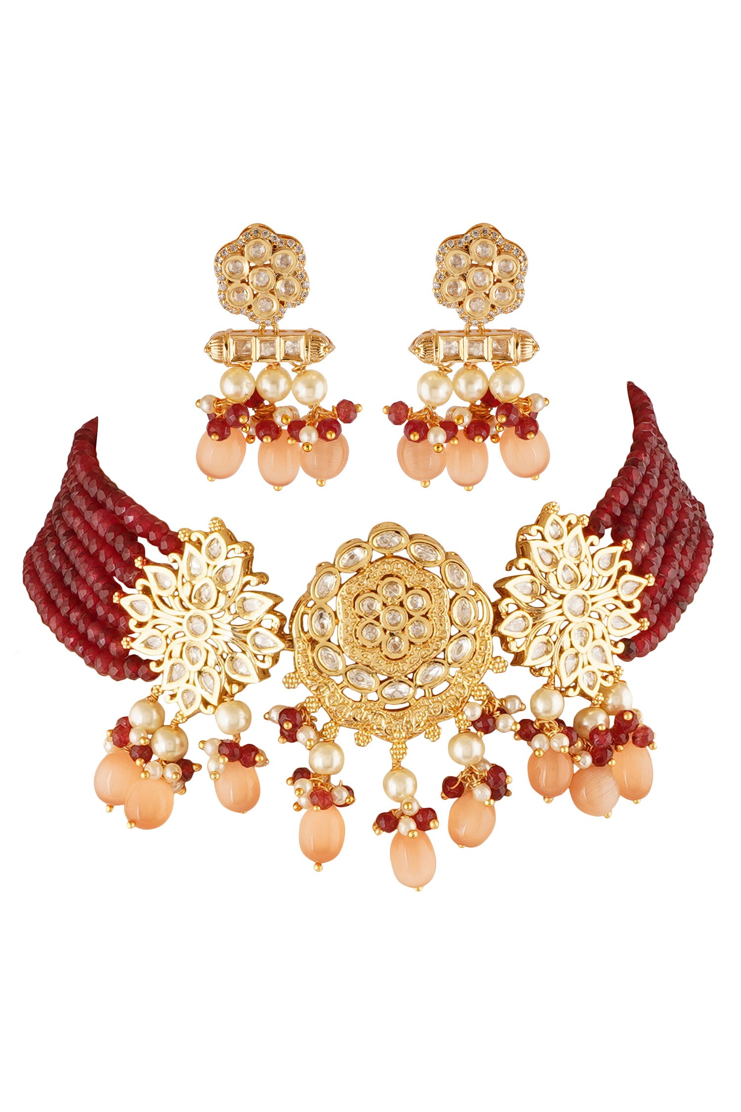 Buy Chhavi's Jewels Floral Carved Necklace Jewellery Set Online Aza