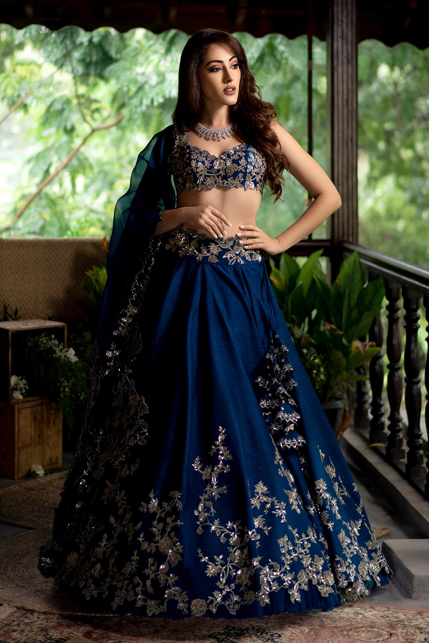Anushree Reddy Blue Embroidered Lehenga Set