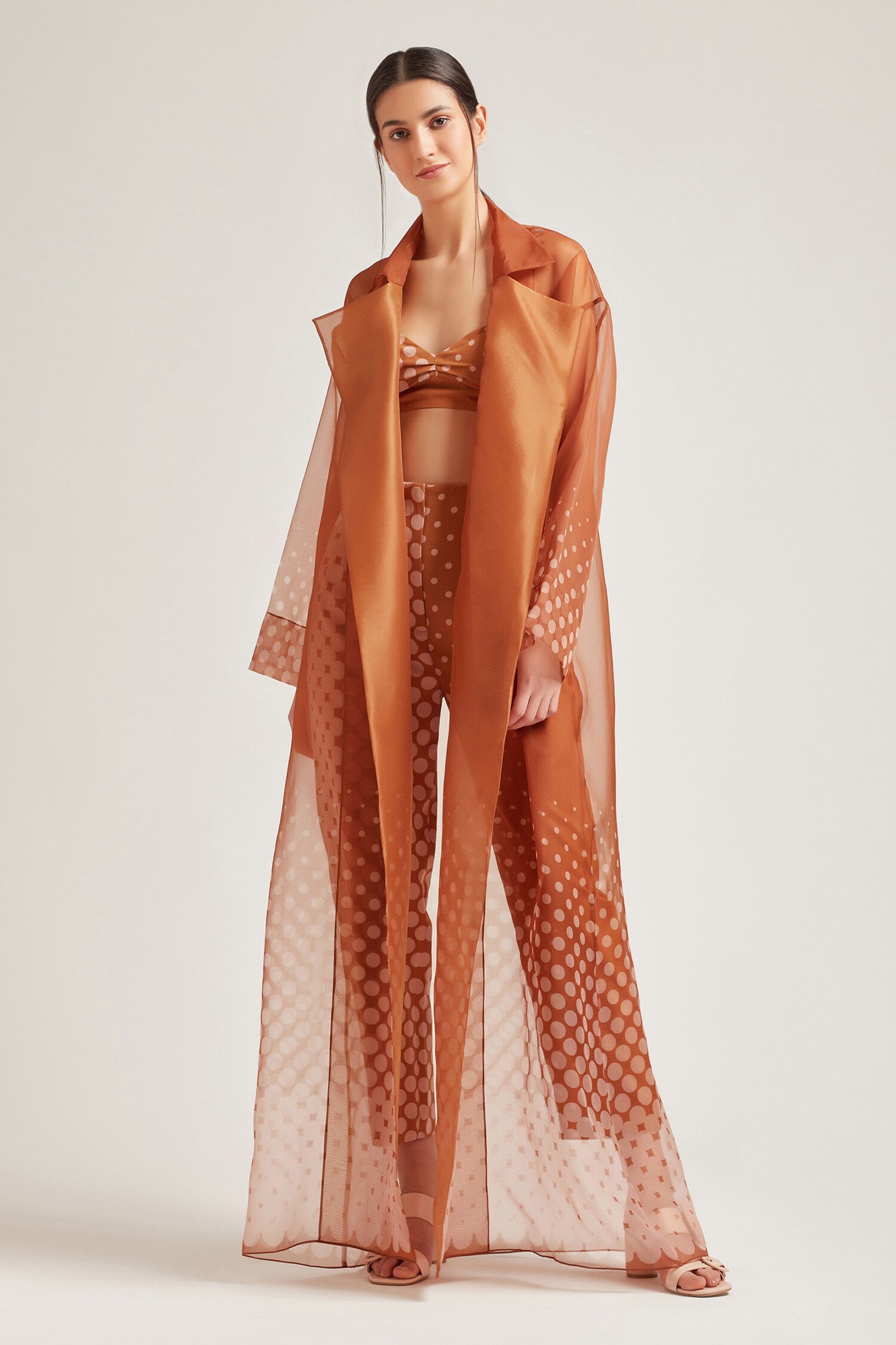 Pankaj & Nidhi Orange Organza Long Jacket