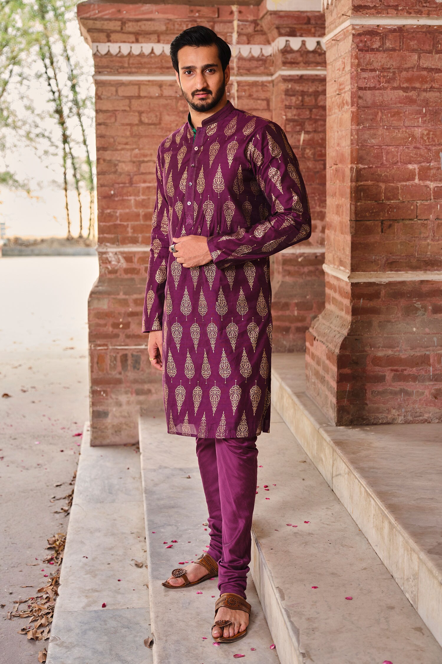 Nitesh Singh Chauhan Purple Chanderi Art Silk Foil Print Kurta Set