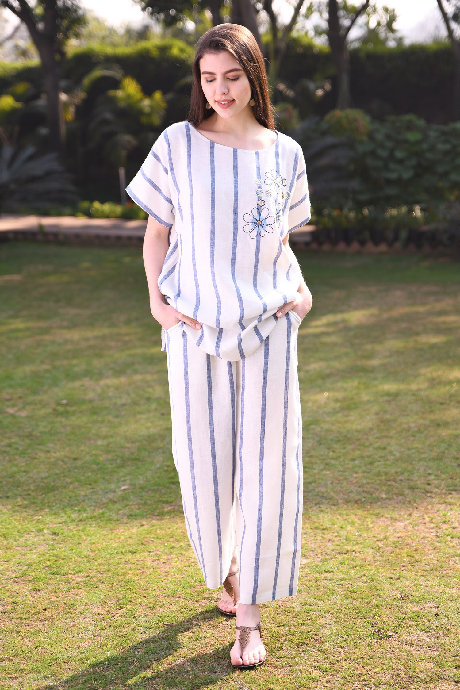 Linen Bloom White Linen Pant