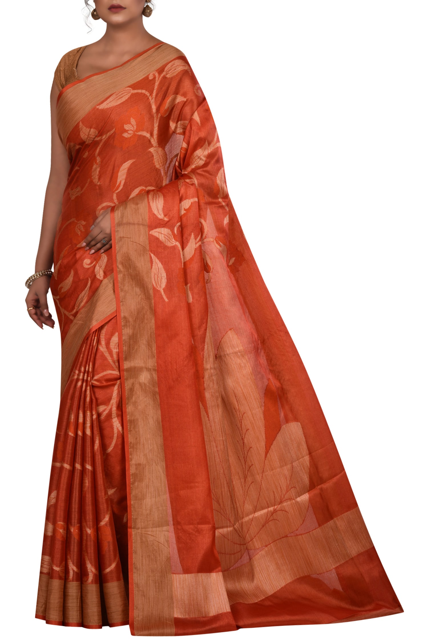 Samyukta Singhania Orange Pure Banarasi Tussar Silk Saree