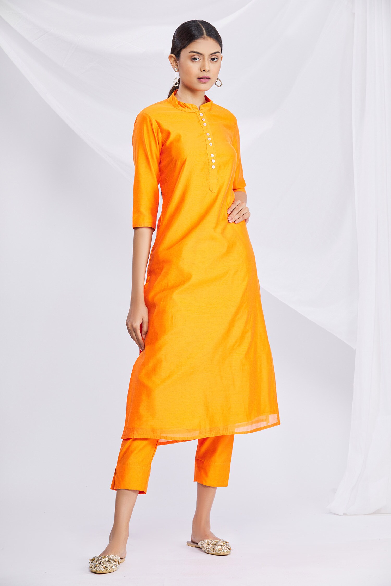 Buy Naintara Bajaj Orange Silk Kurta And Pant Set Online Aza Fashions