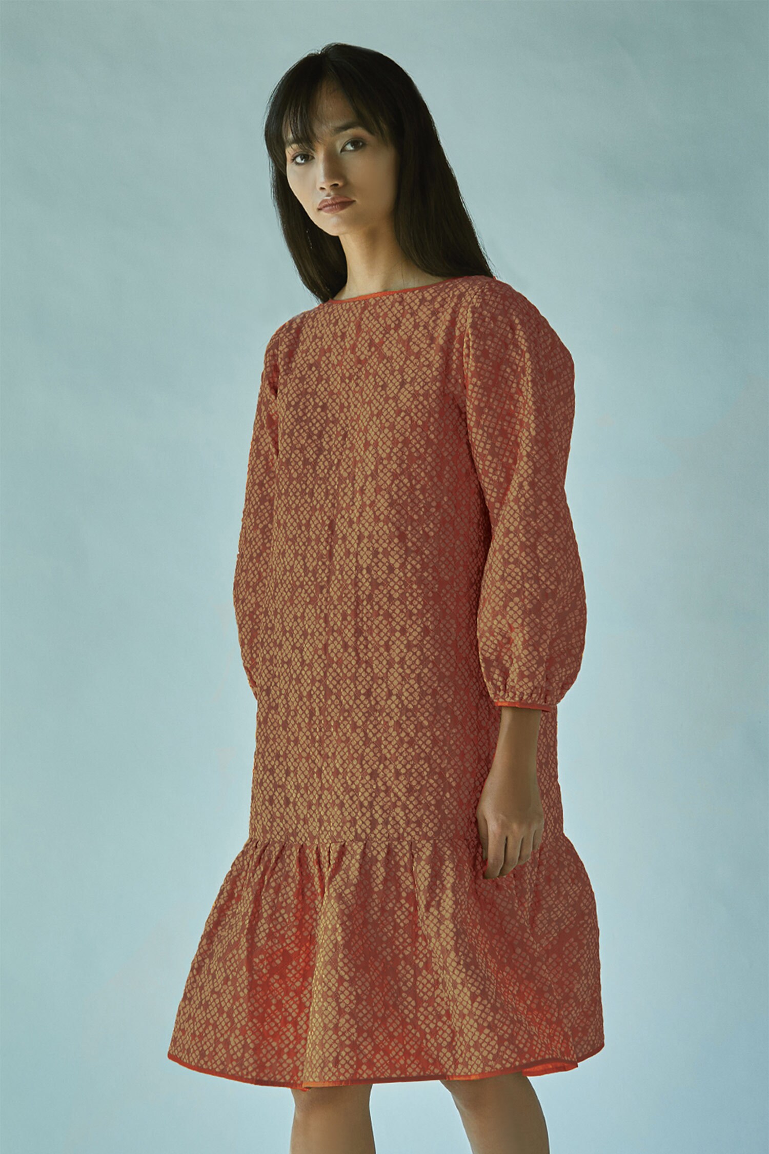 Ek Katha Orange Chanderi Printed Dress