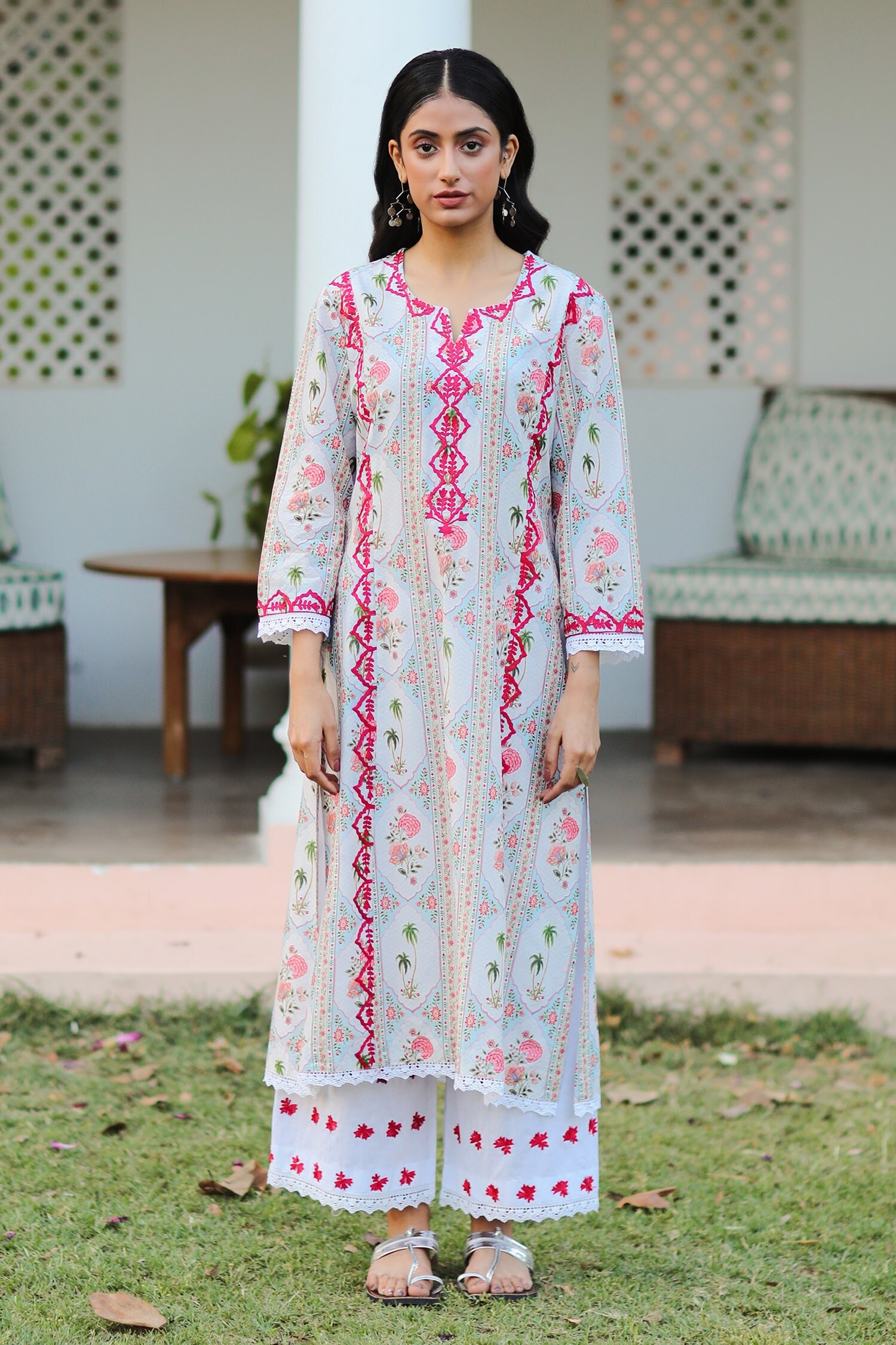 Buy Sage Saga Blue Lawn Cotton Mrinal Floral Print Kurta Online | Aza ...