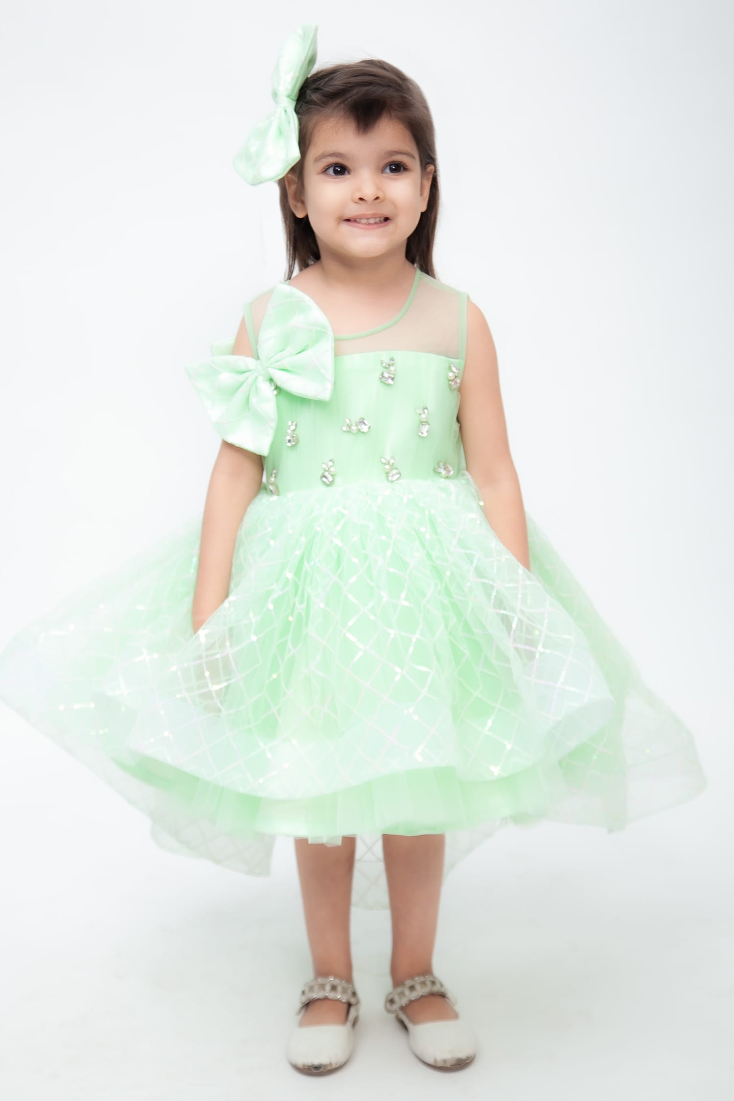 Buy FAYON KIDS Green Sequin High-low Dress For Girls Online | Aza Fashions