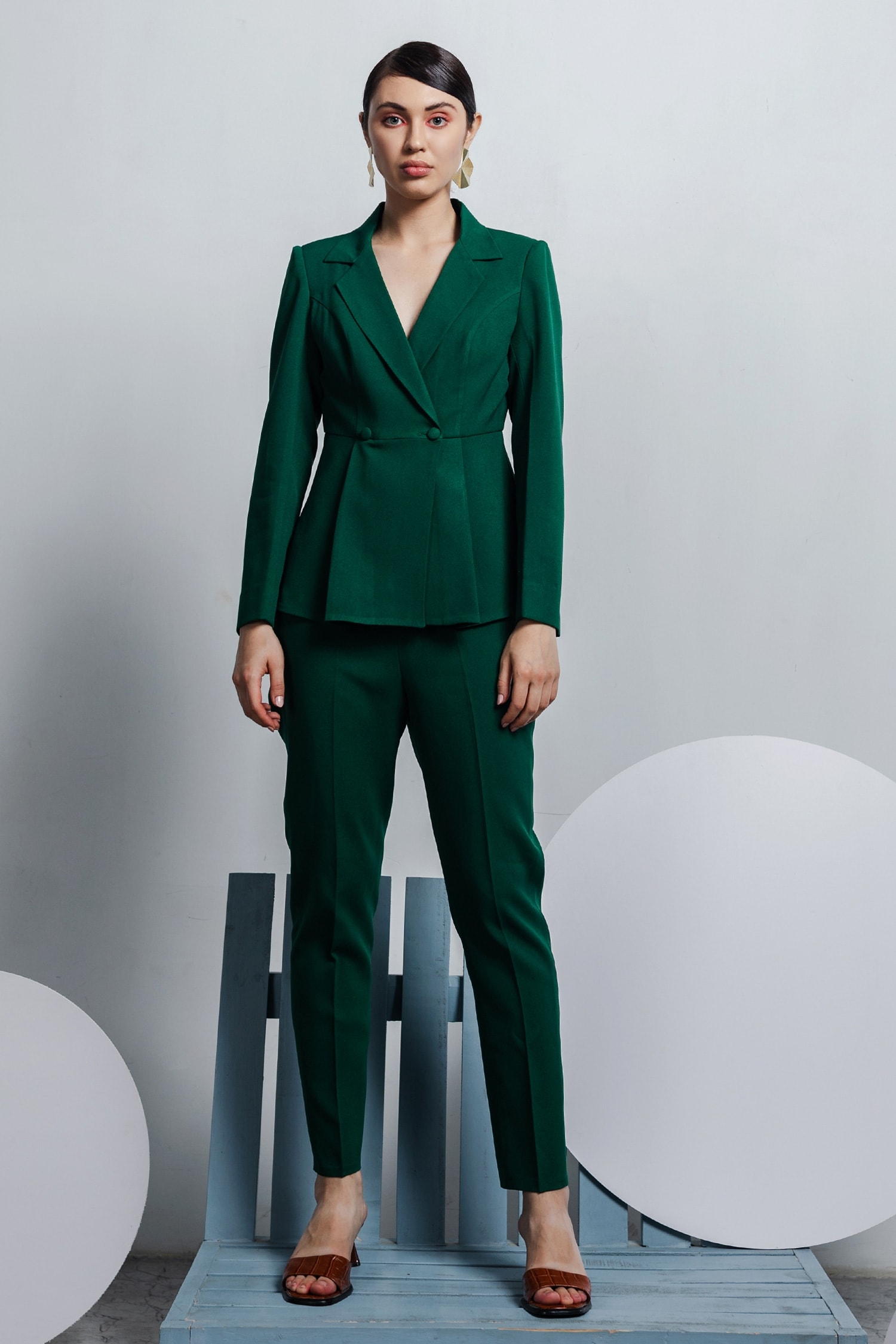 Buy Zosia Green Banana Polyester Blazer And Pant Set Online | Aza Fashions