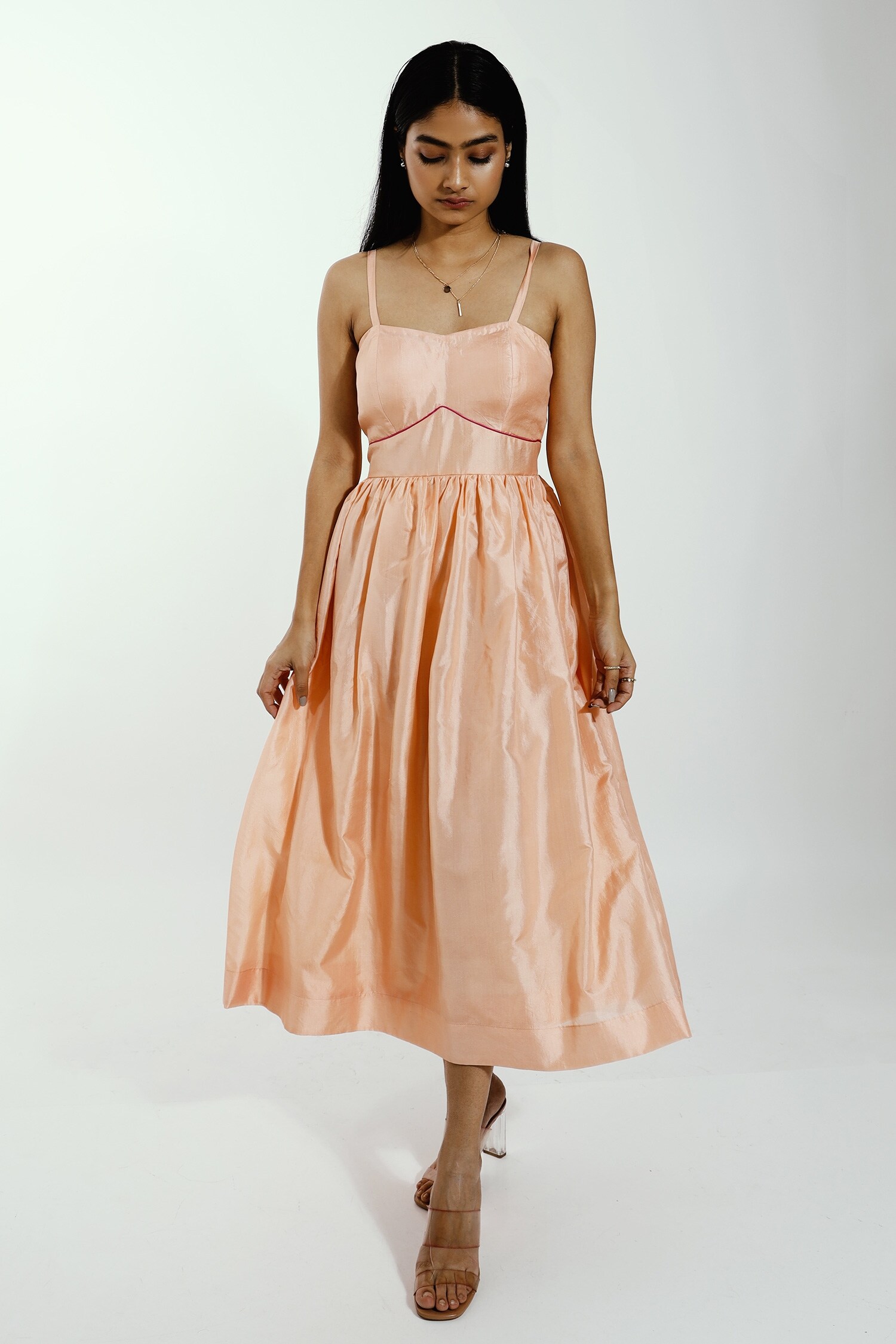 Joskai Studio Peach Fit And Flare Silk Dress