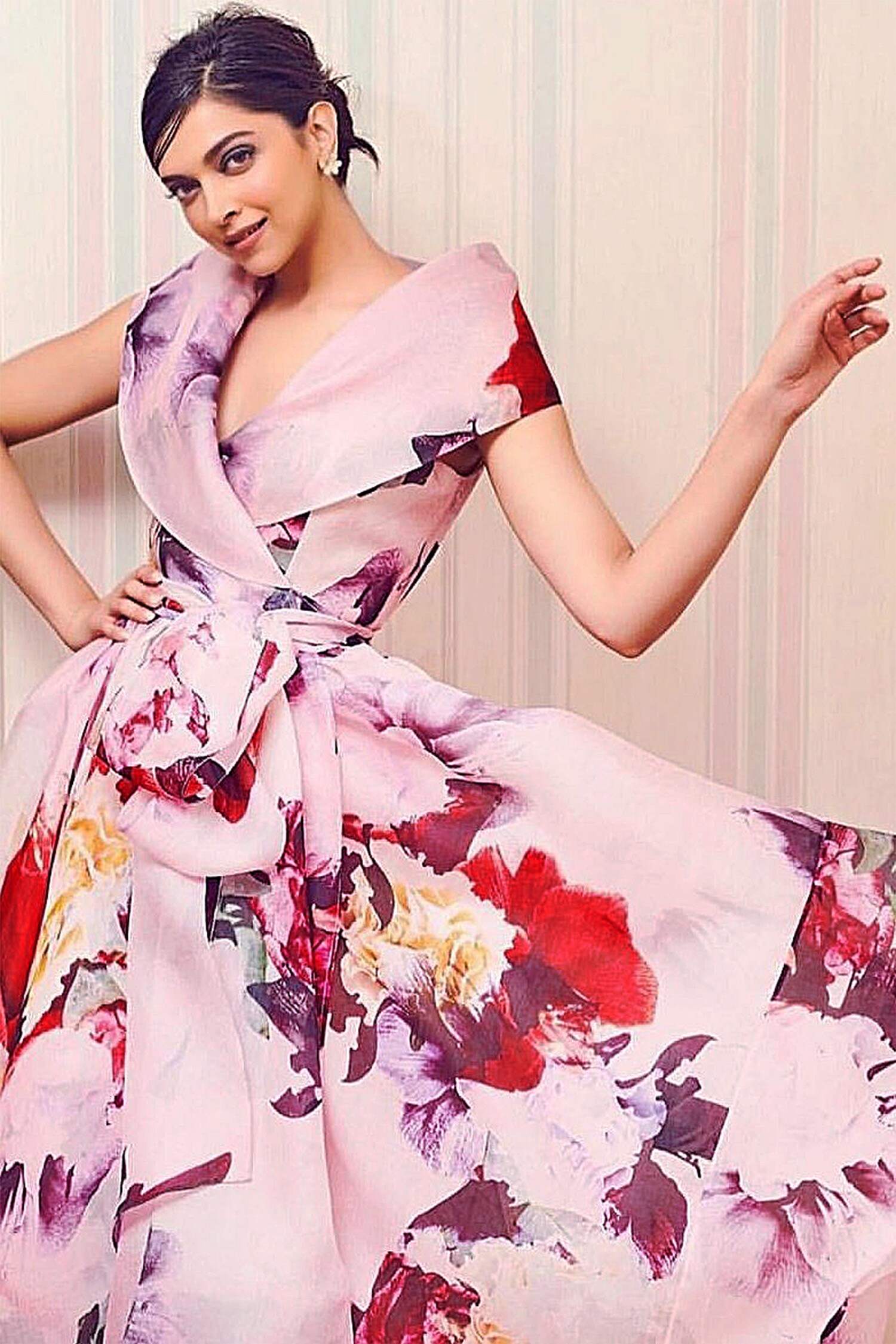 Gauri & Nainika Pink Floral Print Wrap Dress