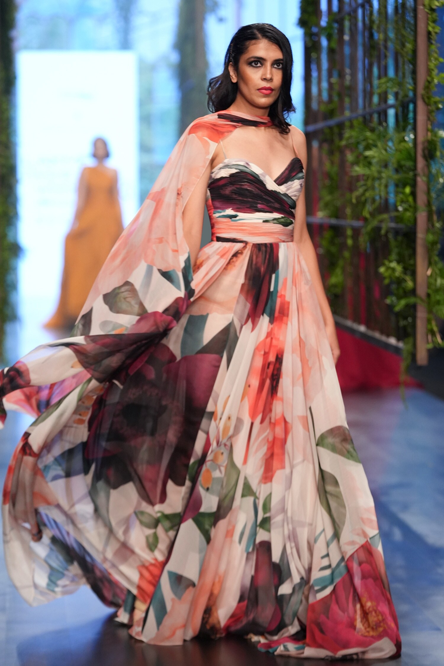 Gauri & Nainika Multi Color October Print Draped Gown