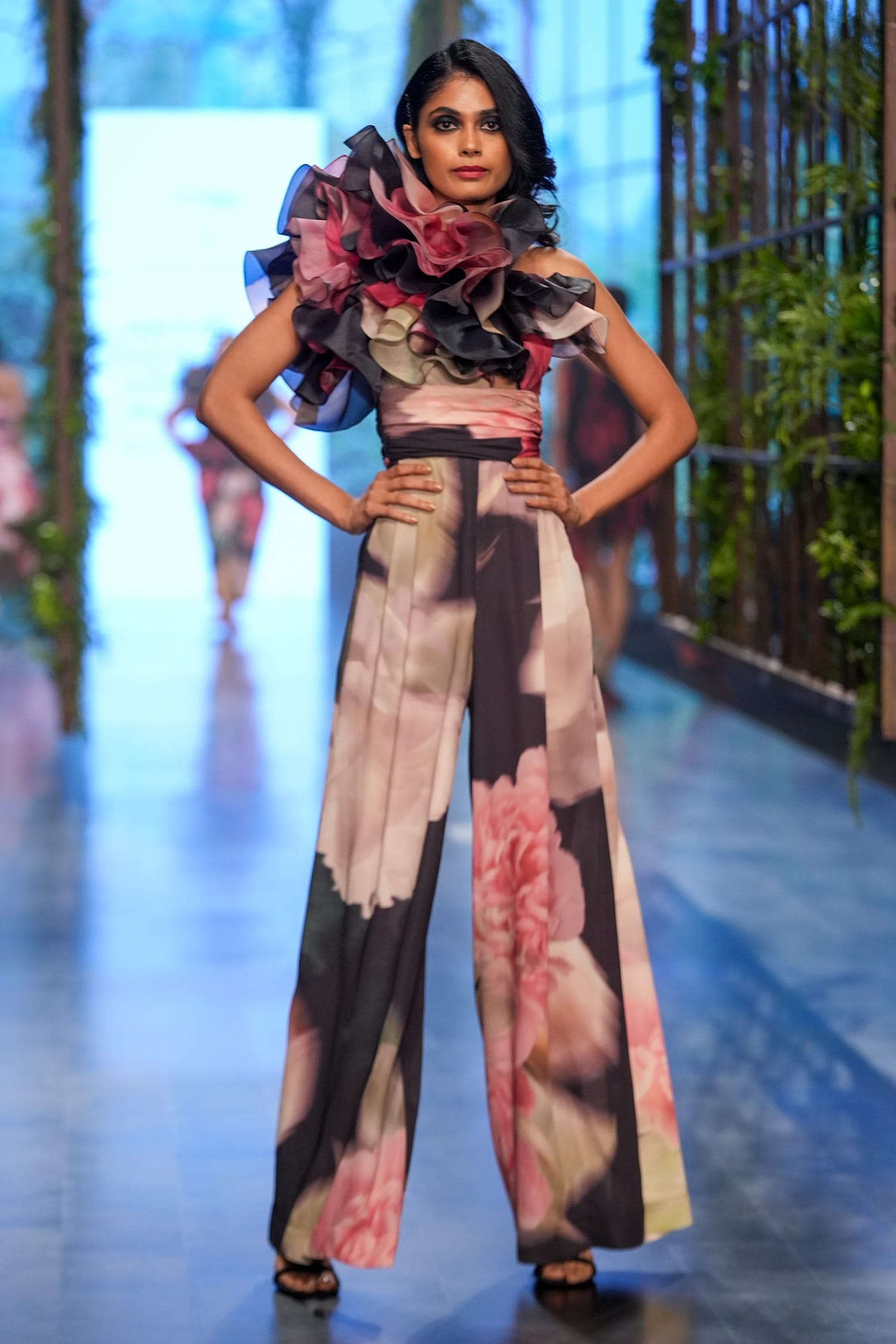 Gauri & Nainika Multi Color Organza Carnation Print Jumpsuit