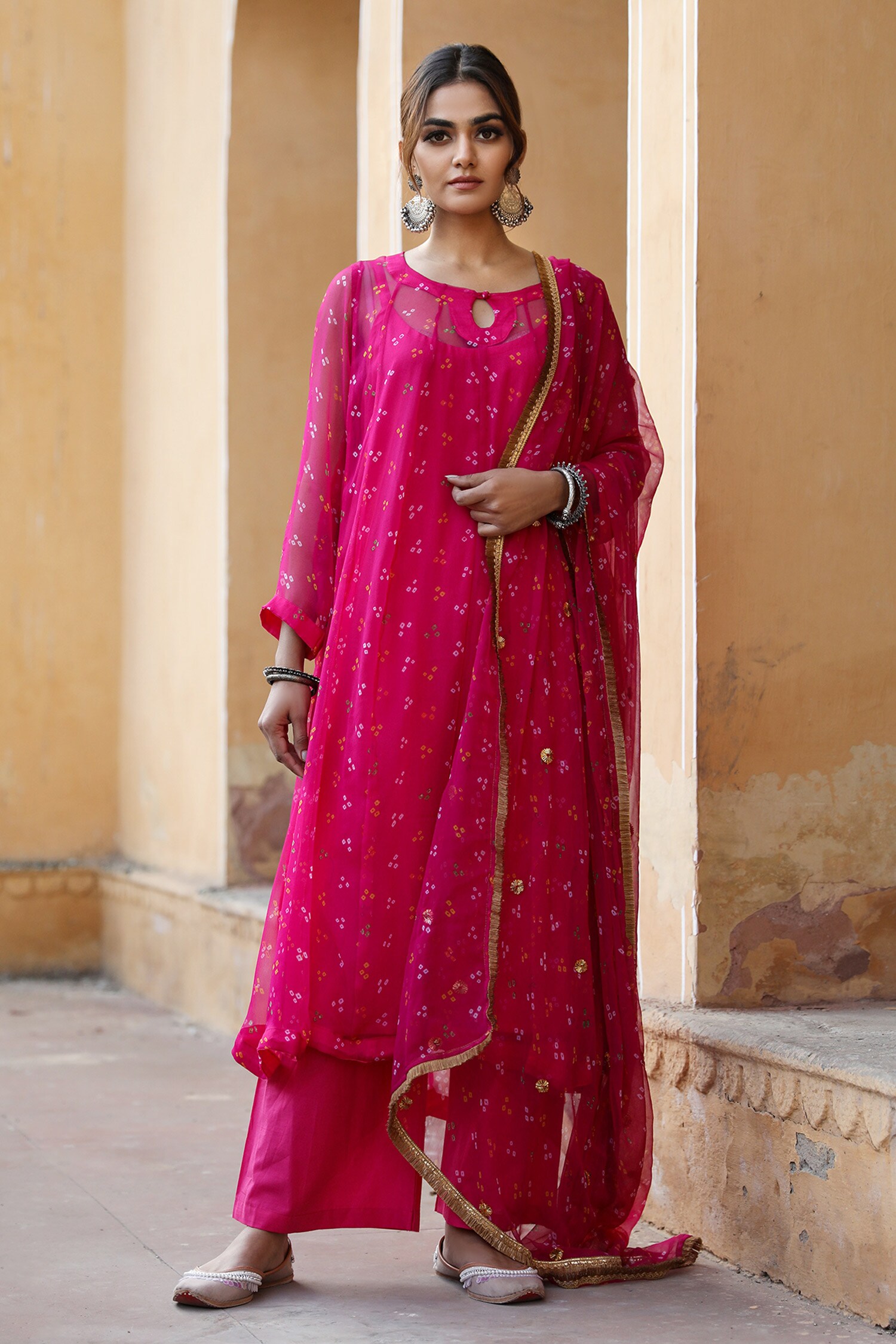 Gulabo Jaipur Pink Gomti Georgette Bandhani Print Anarkali Set