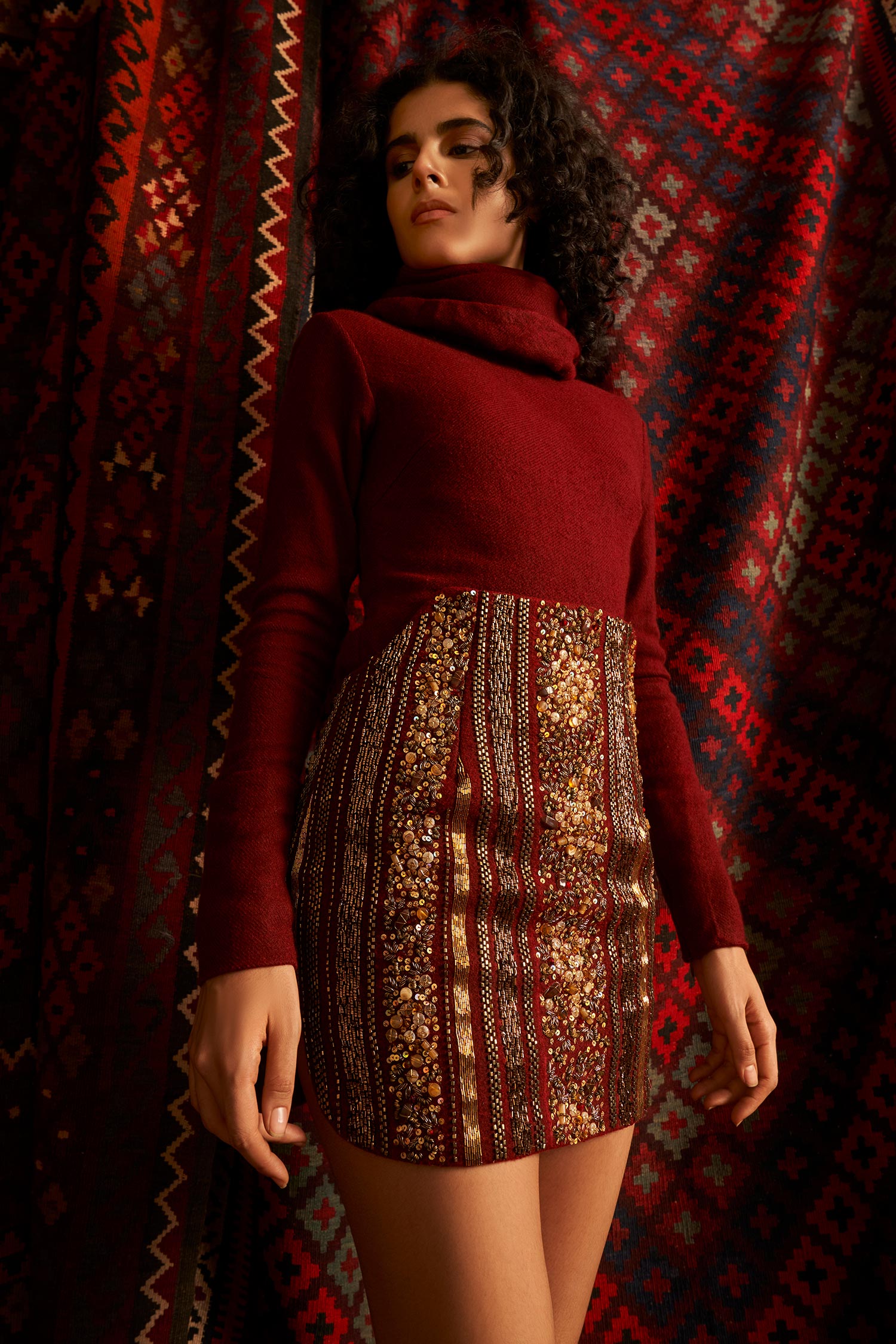 Nikita Mhaisalkar Maroon Crepe Silk Embroidered Skirt