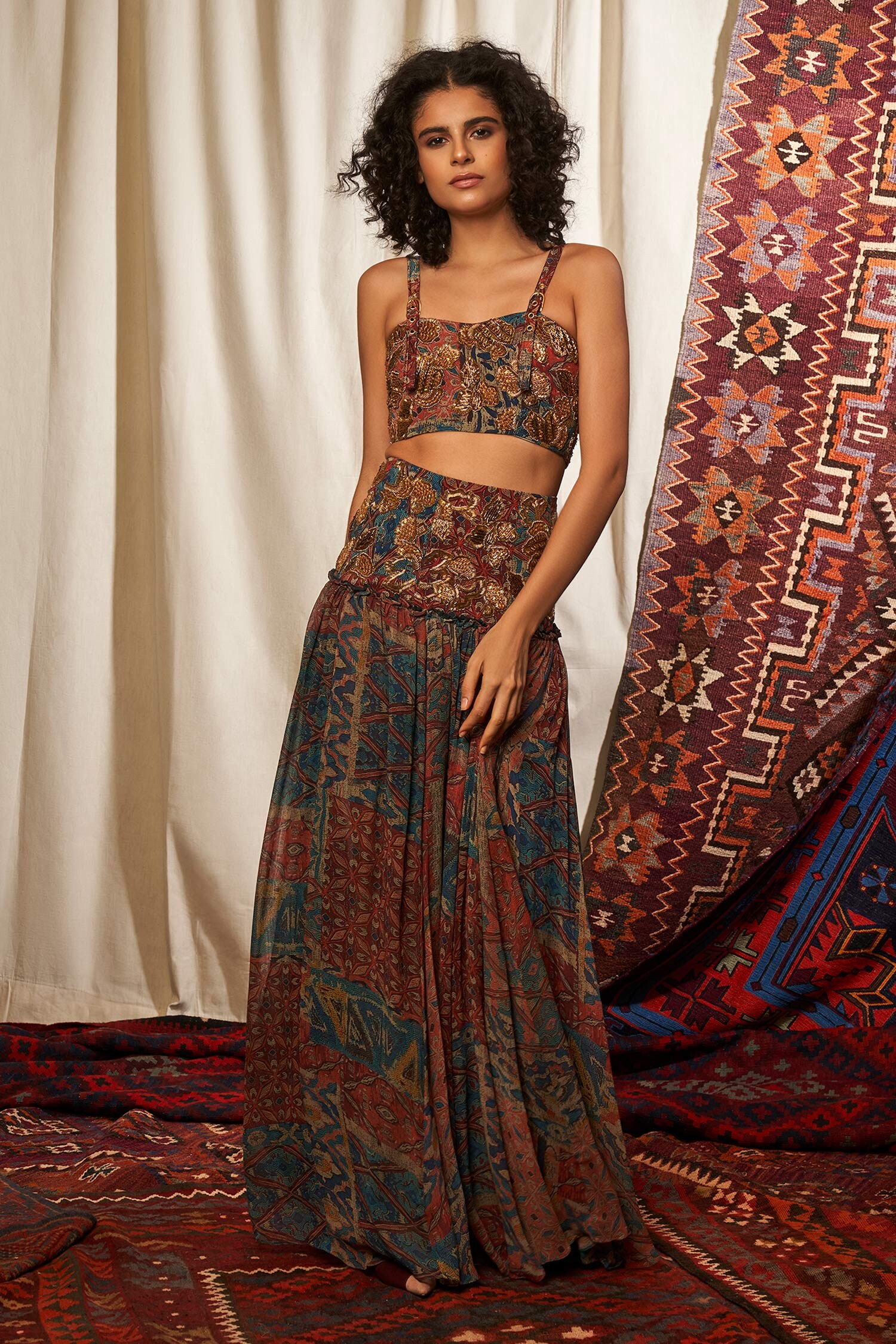 Nikita Mhaisalkar Maroon Embroidered Skirt