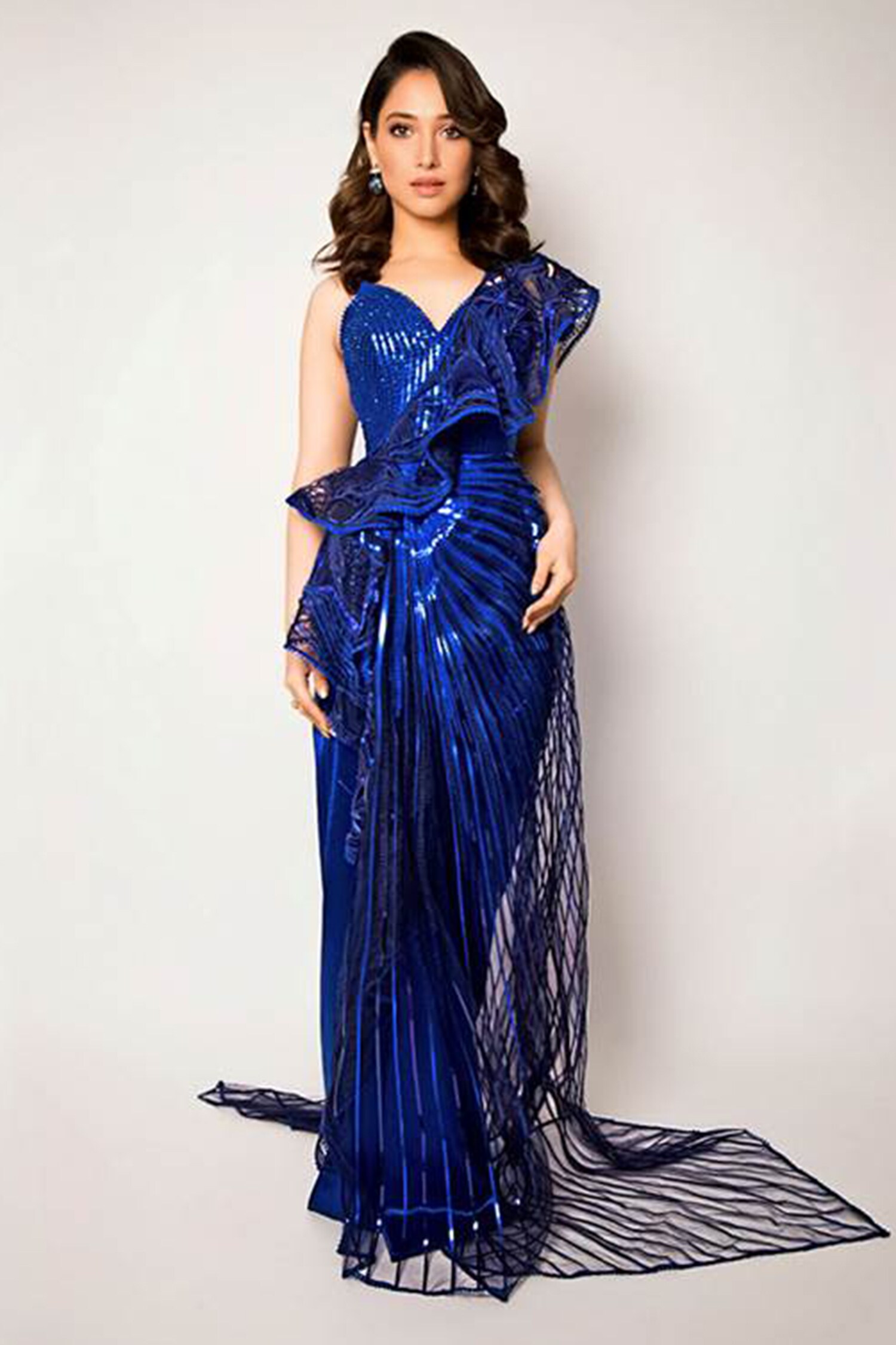 Amit Aggarwal Blue Metallic Saree Gown
