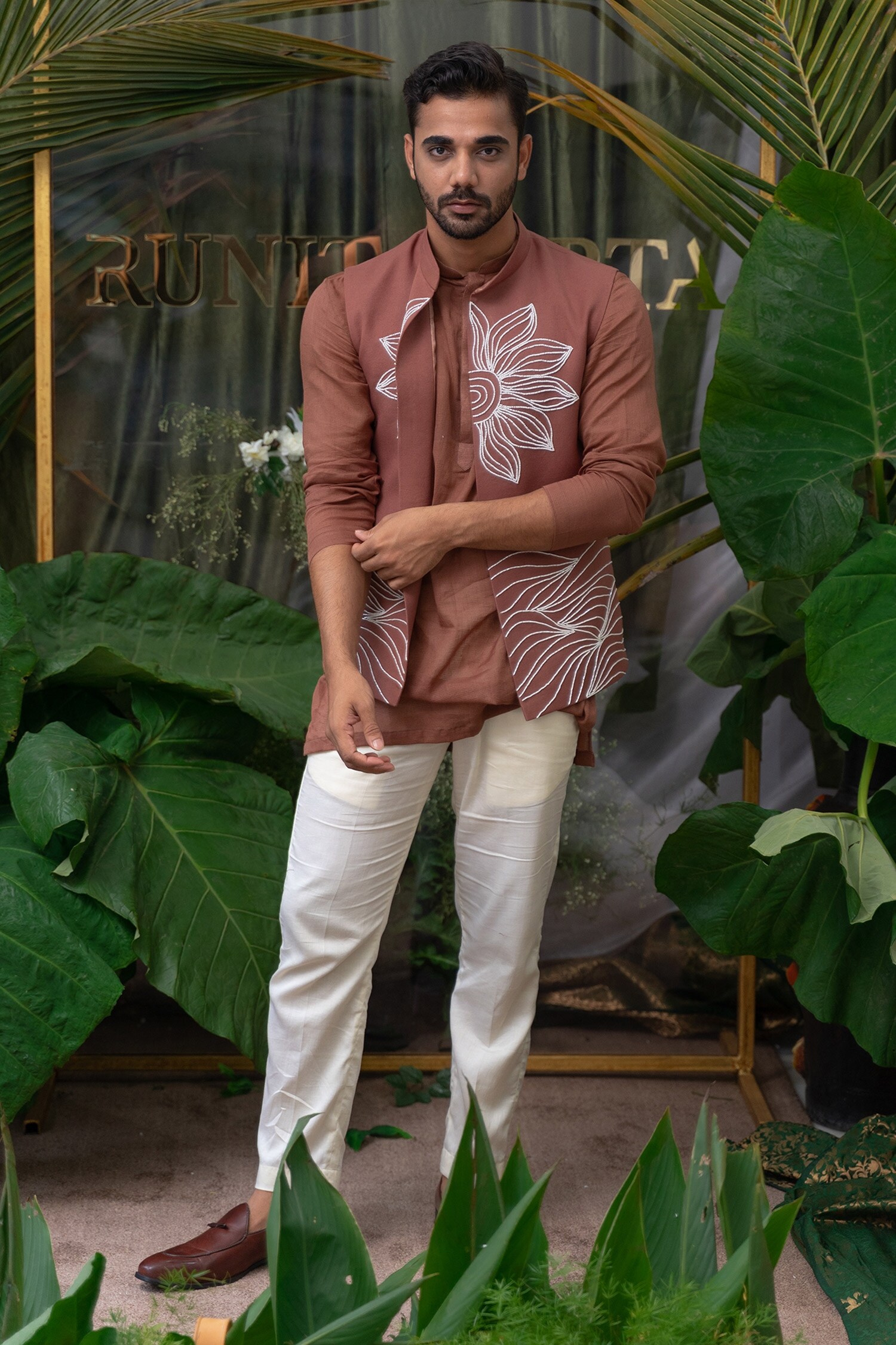 Runit Gupta Brown Cotton Kurta Pant Set