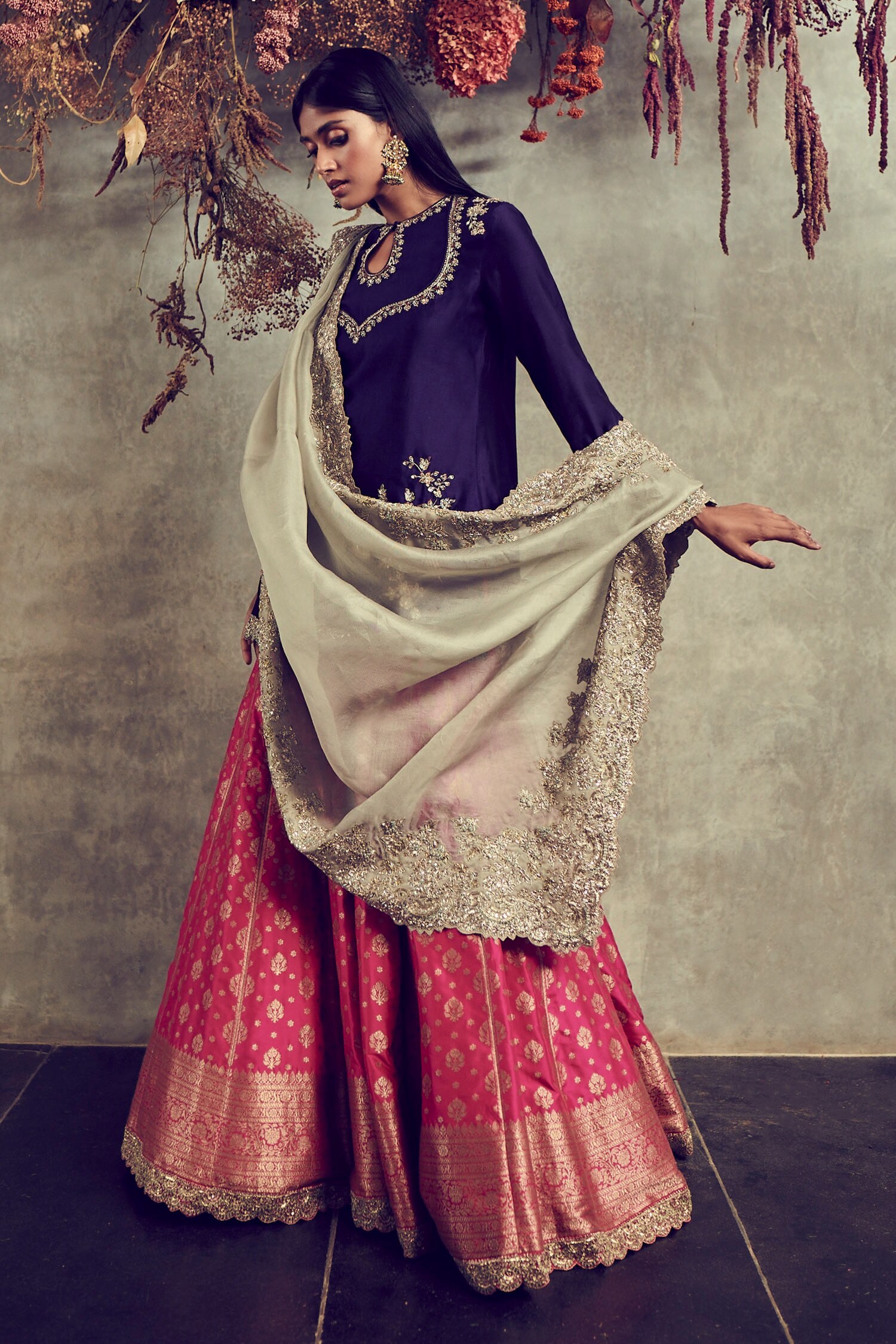 JAYANTI REDDY Banarasi Embroidered Straight Kurta Sharara Set