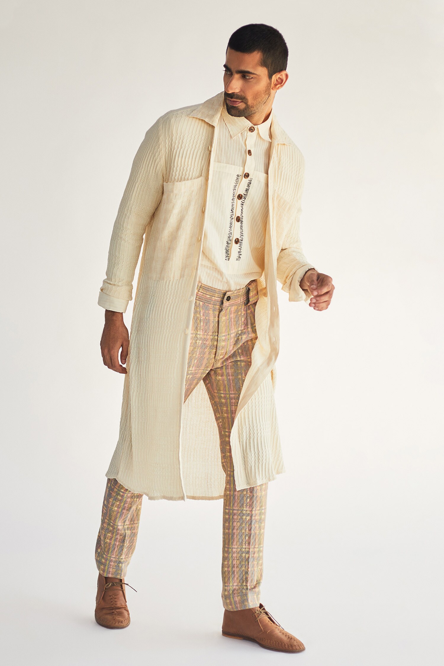 Kunal Anil Tanna White Cotton Jacket And Pant Set