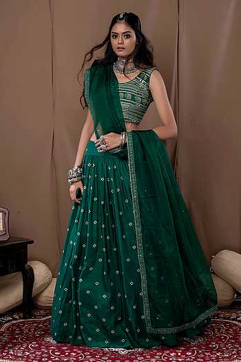 Babyhug Cotton Woven Sleeveless Choli and Lehenga Set with Lace Border Dupatta Bandhani Print - Green