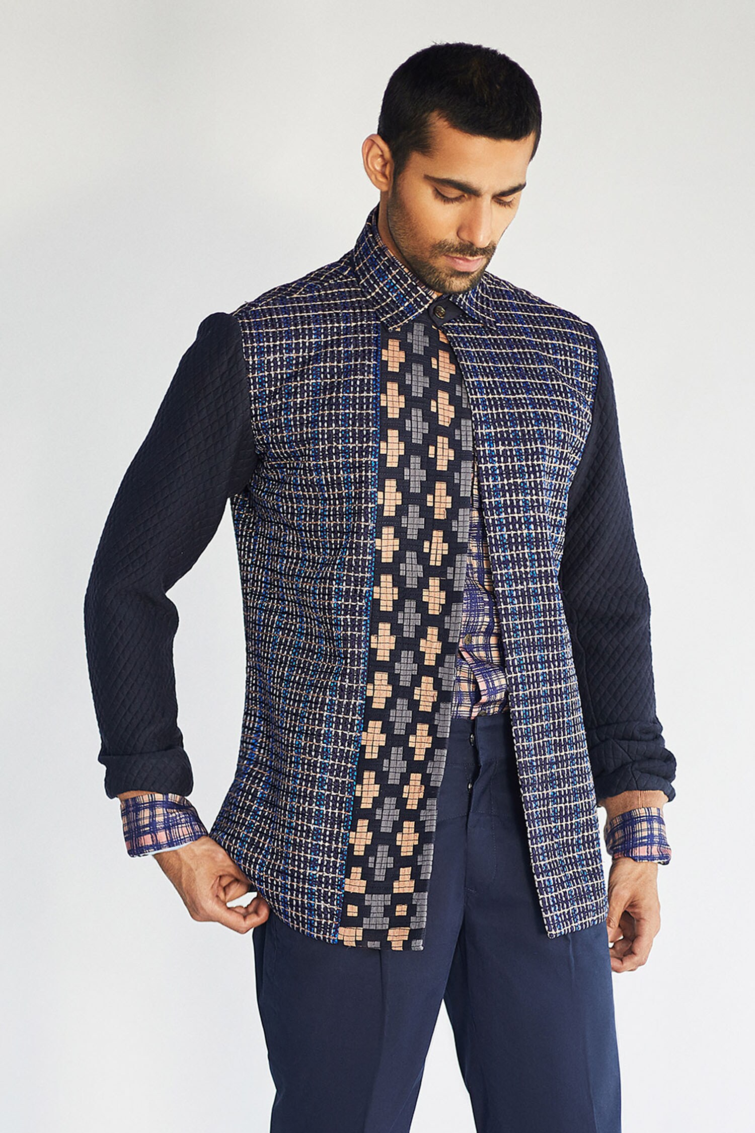 Kunal Anil Tanna Blue Cotton Jacket And Pant Set