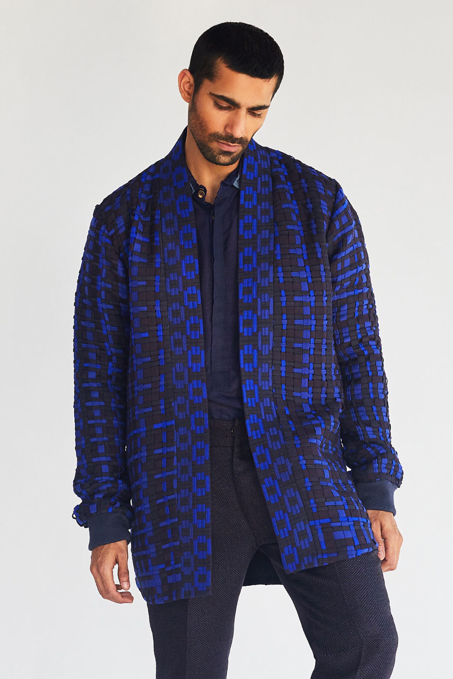 Kunal Anil Tanna Blue Cotton Jacket And Pant Set