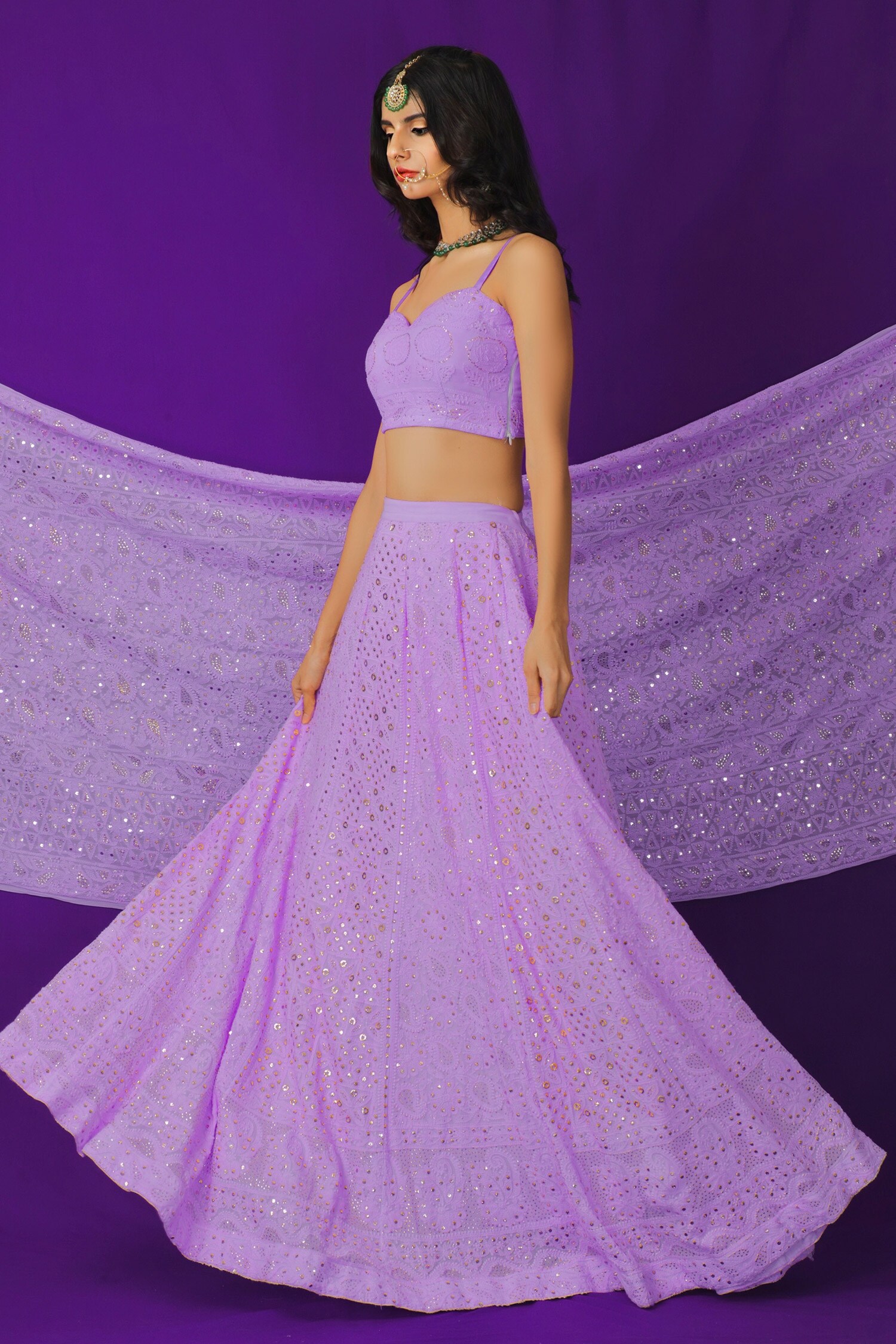 Buy Label Aishwaryrika Purple Chikankari Lehenga Set Online