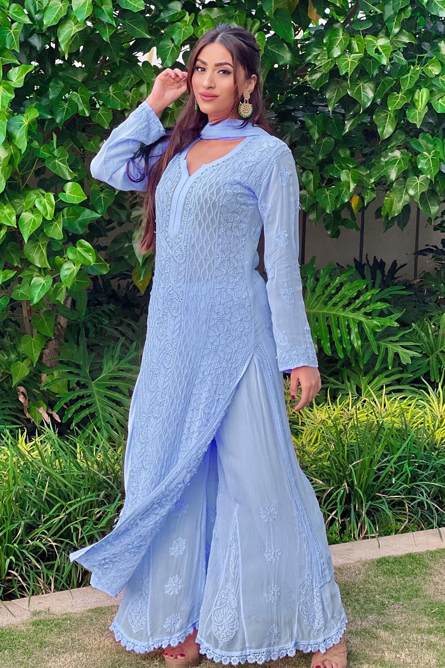 Buy Label Aishwaryrika Blue Chikankari Kurta Sharara Set