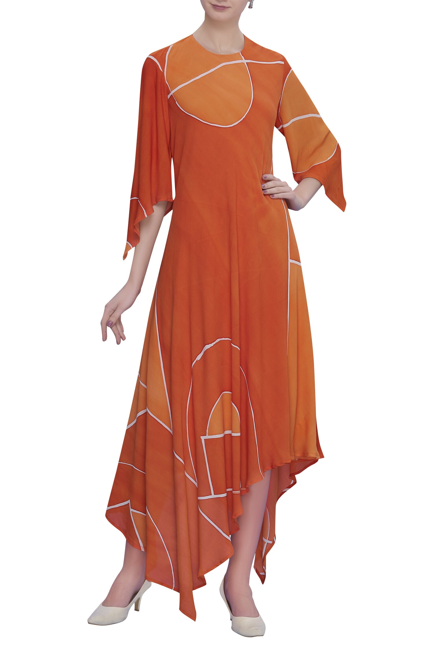Vedika M Orange Hand Painted Maxi Dress