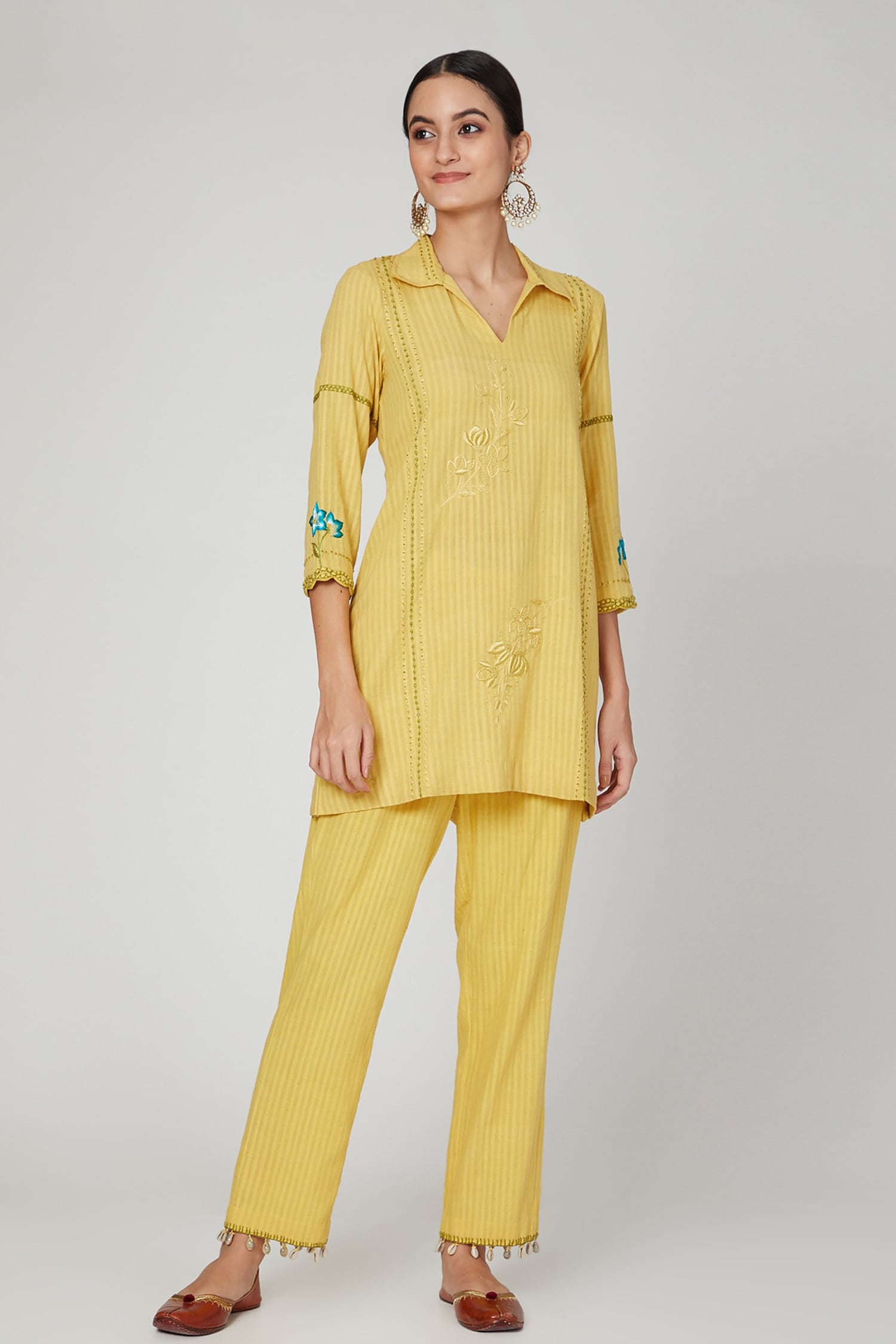 Buy The Right Cut Yellow Malkha Embroidered Kurta And Pant Set Online ...