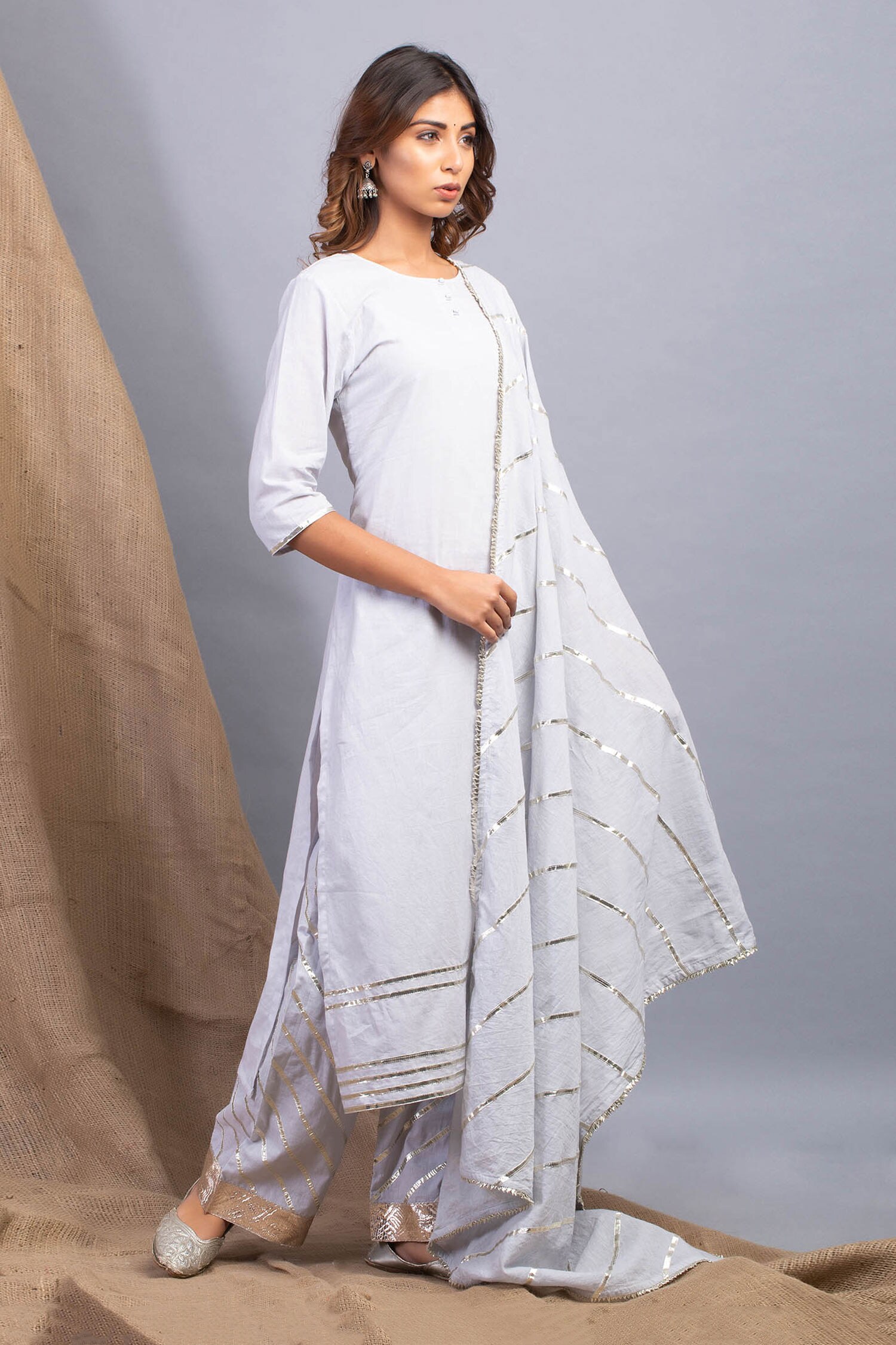 Buy Maison Shefali Grey Cotton Embroidered Kurta Set Online Aza Fashions