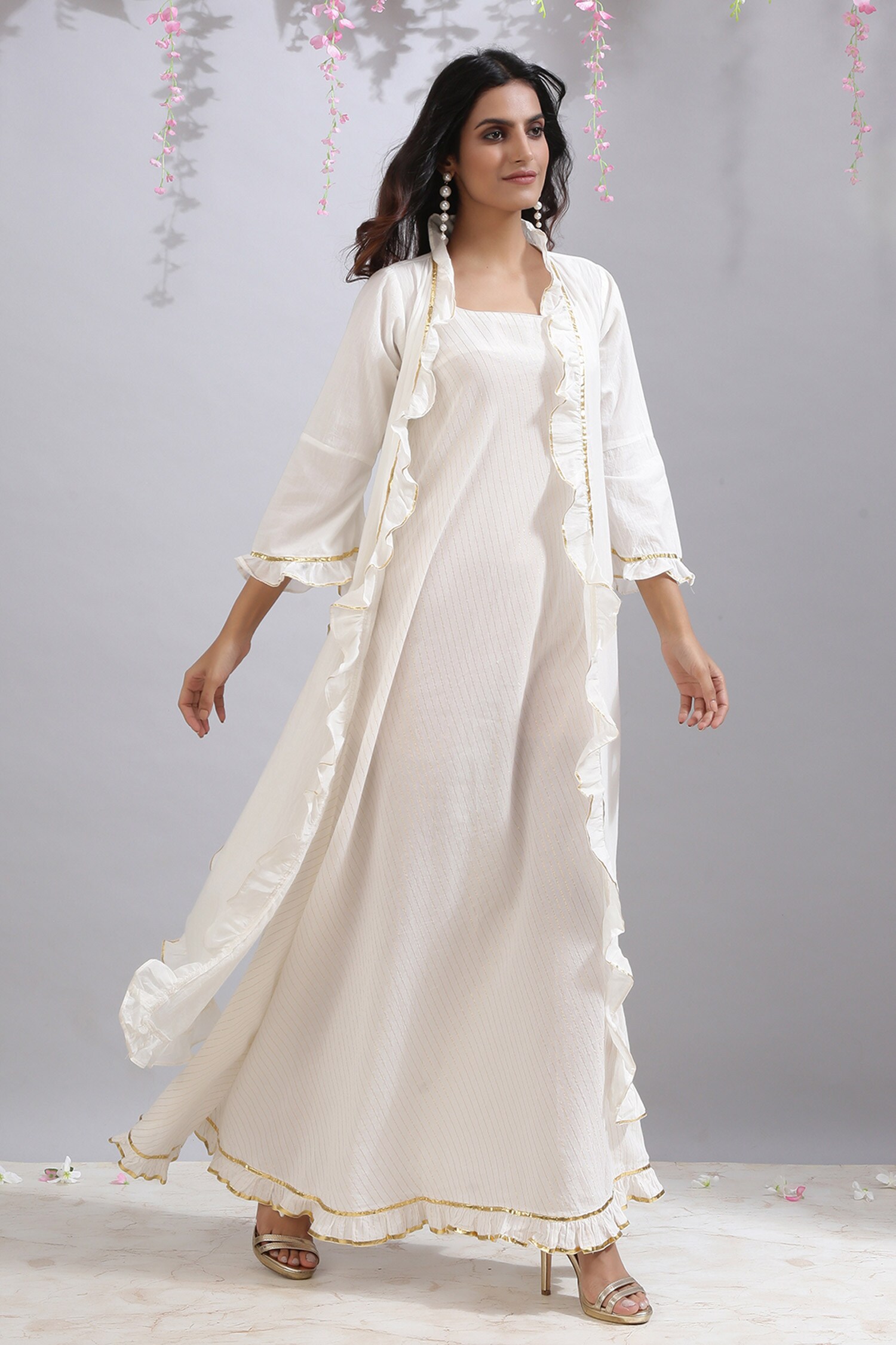Maison Shefali White Cotton Kaftan Cape