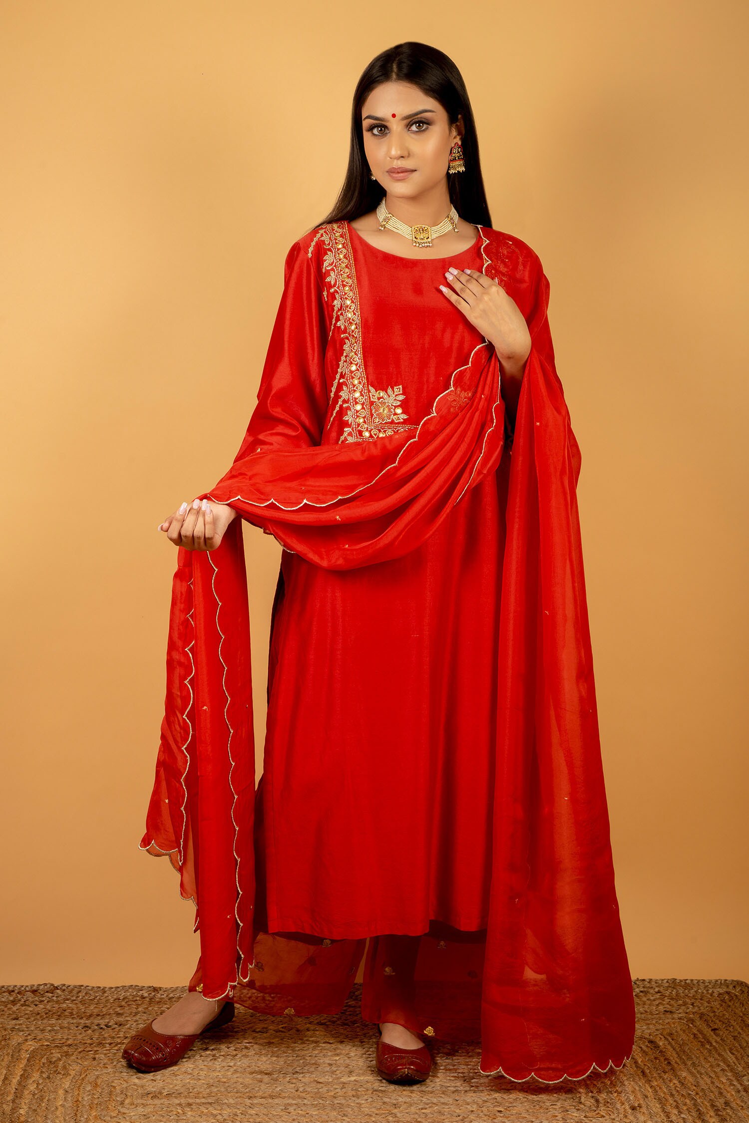 Priya Chaudhary Red Chanderi Silk Kurta Set