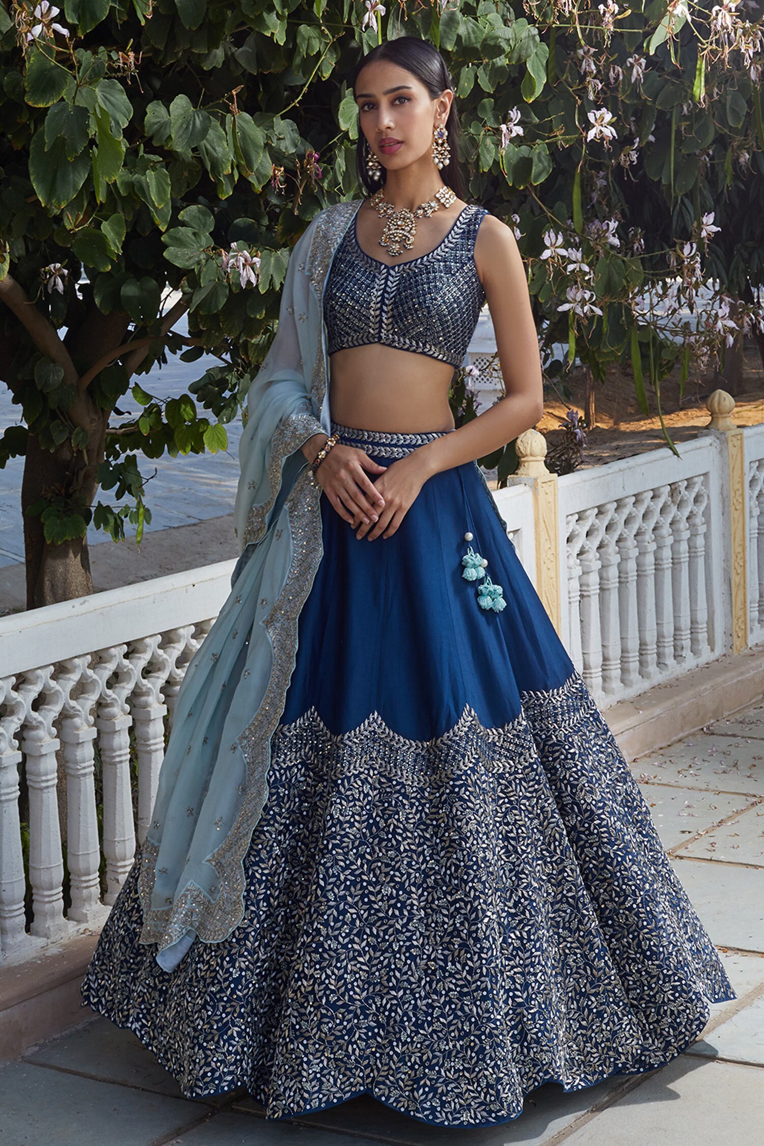 Mishru Blue Dupatta Embroidered Lehenga Set