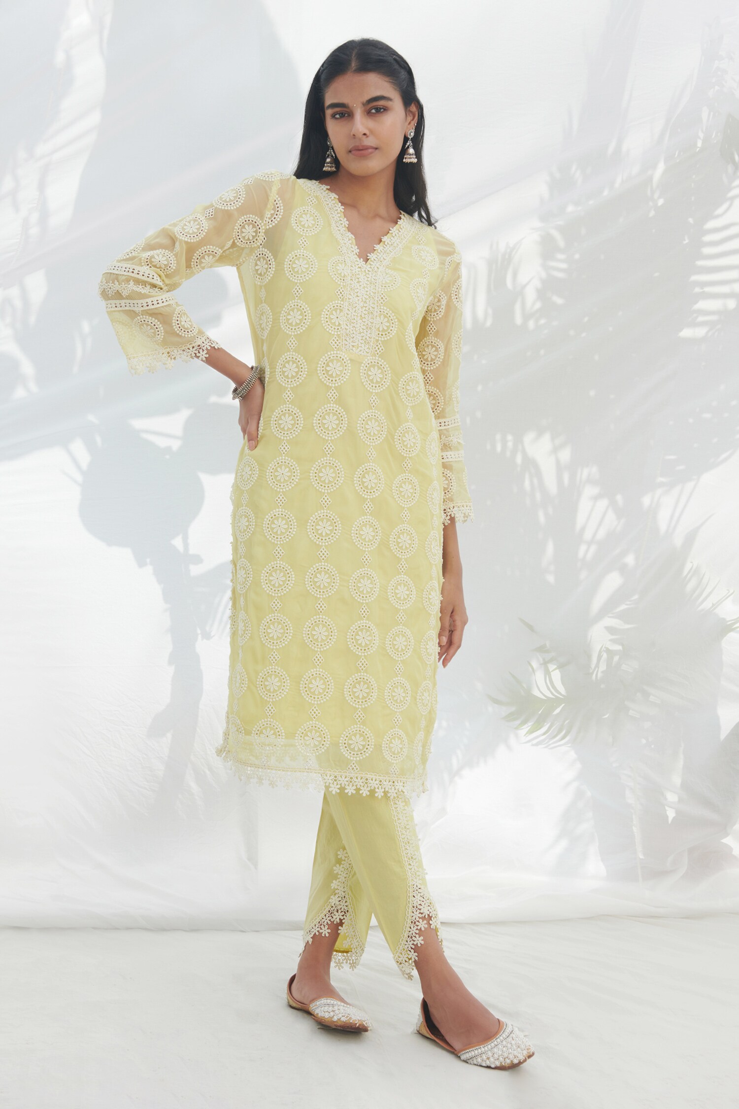 Buy Mulmul Green Pure Mulmul Nelli Floral Embroidered Kurta And Dhoti