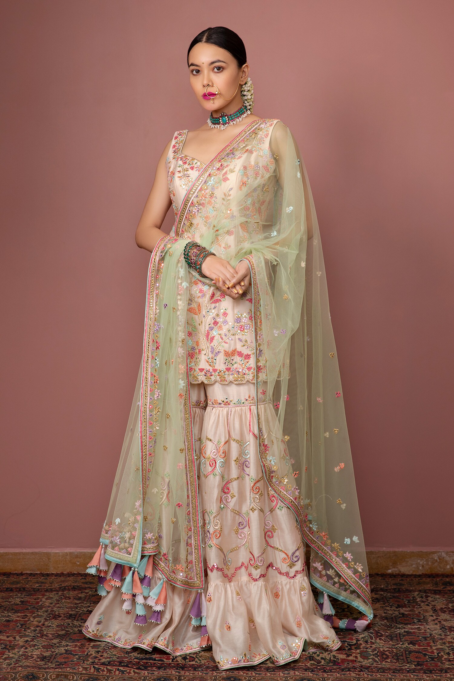 Tamanna Punjabi Kapoor Peach Chanderi Kurta Gharara Set