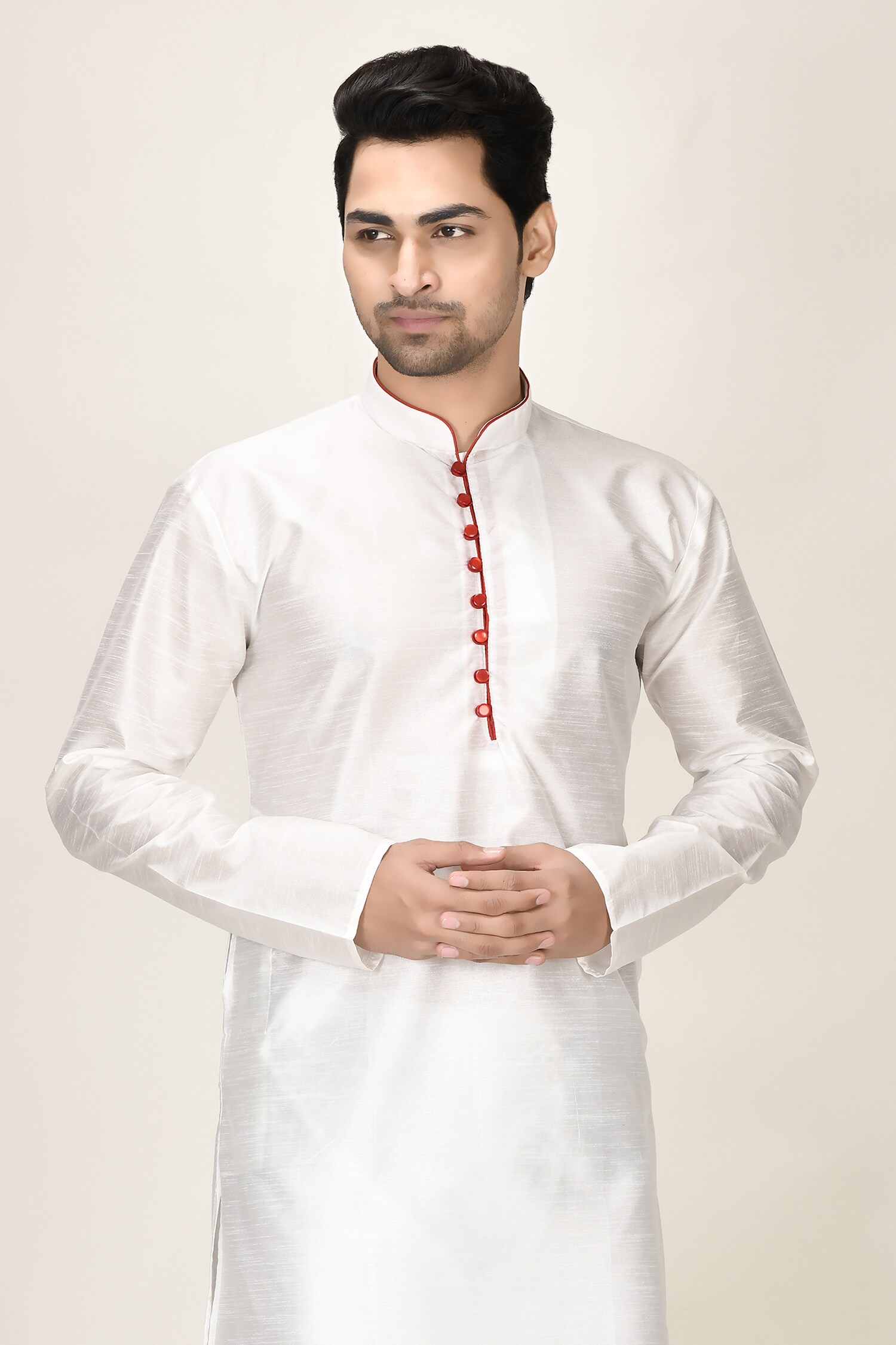 Buy Aryavir Malhotra White Dupion Silk Straight Short Kurta Online
