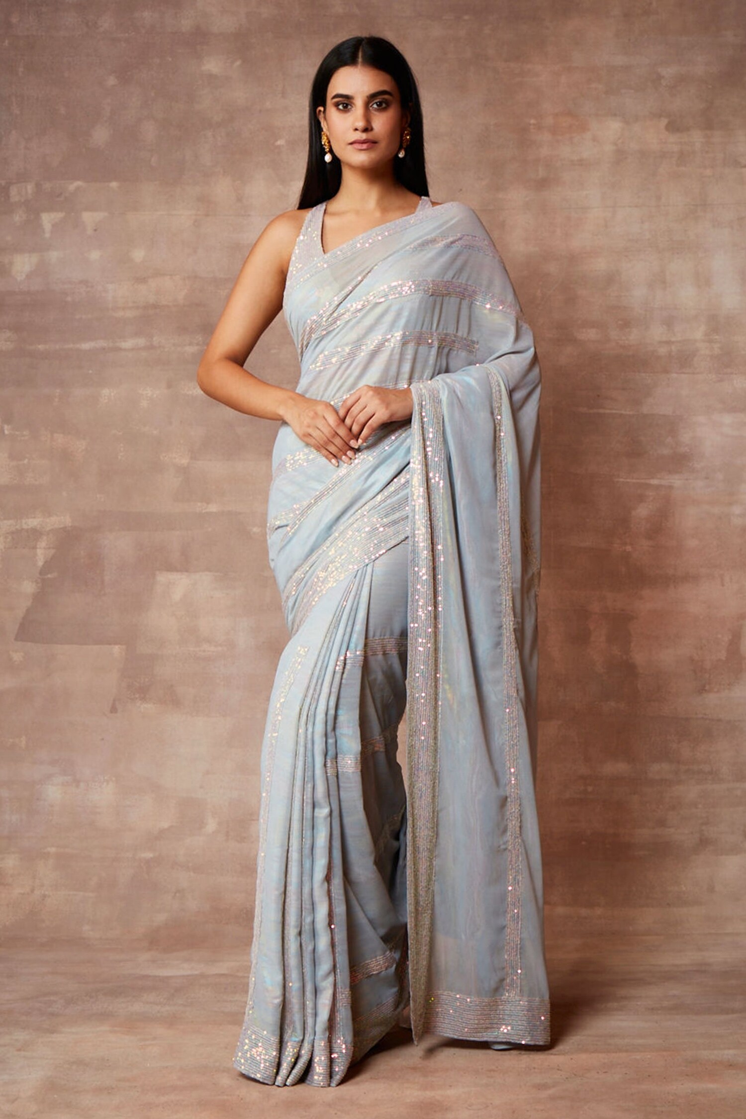 Neeta Lulla Blue Georgette Luna Sequin Saree With Blouse