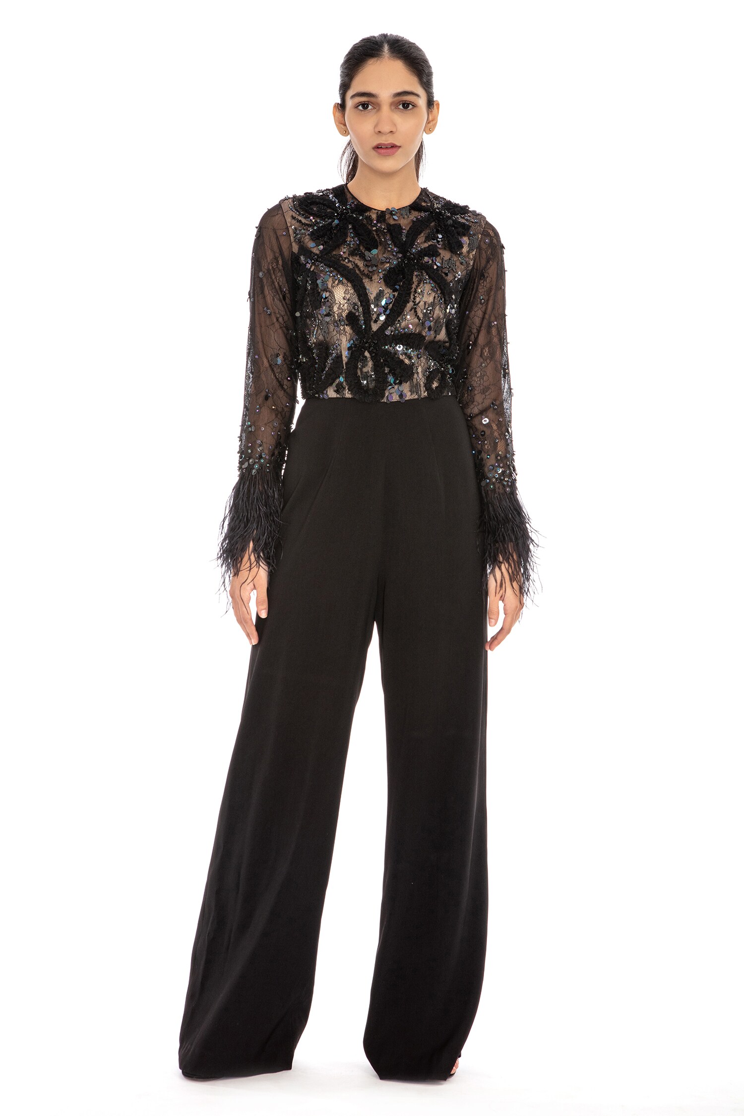 Buy Dilnaz Karbhary Black Lace Embroidered Jumpsuit Online | Aza Fashions