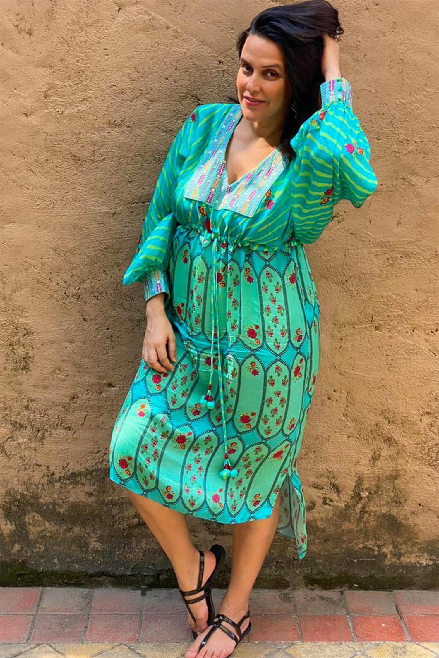 Buy Punit Balana Blue Satin Silk Kaftan Dress Online | Aza Fashions
