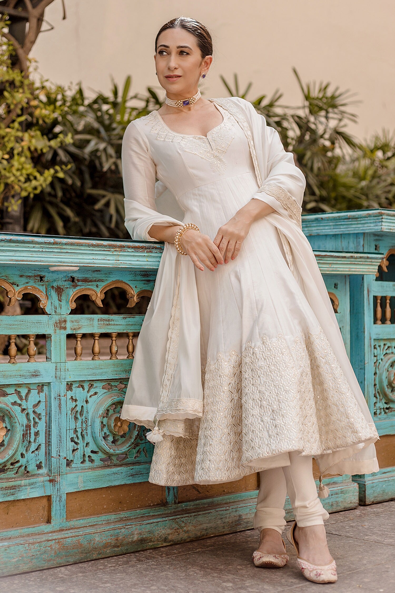 Punit Balana White Embroidered Anarkali Set