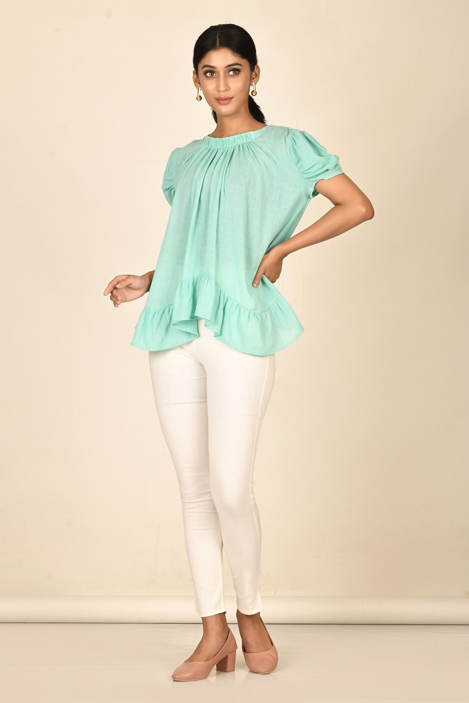 Buy Aryavir Malhotra Green Cotton Gauge Asymmetric Top Online Aza