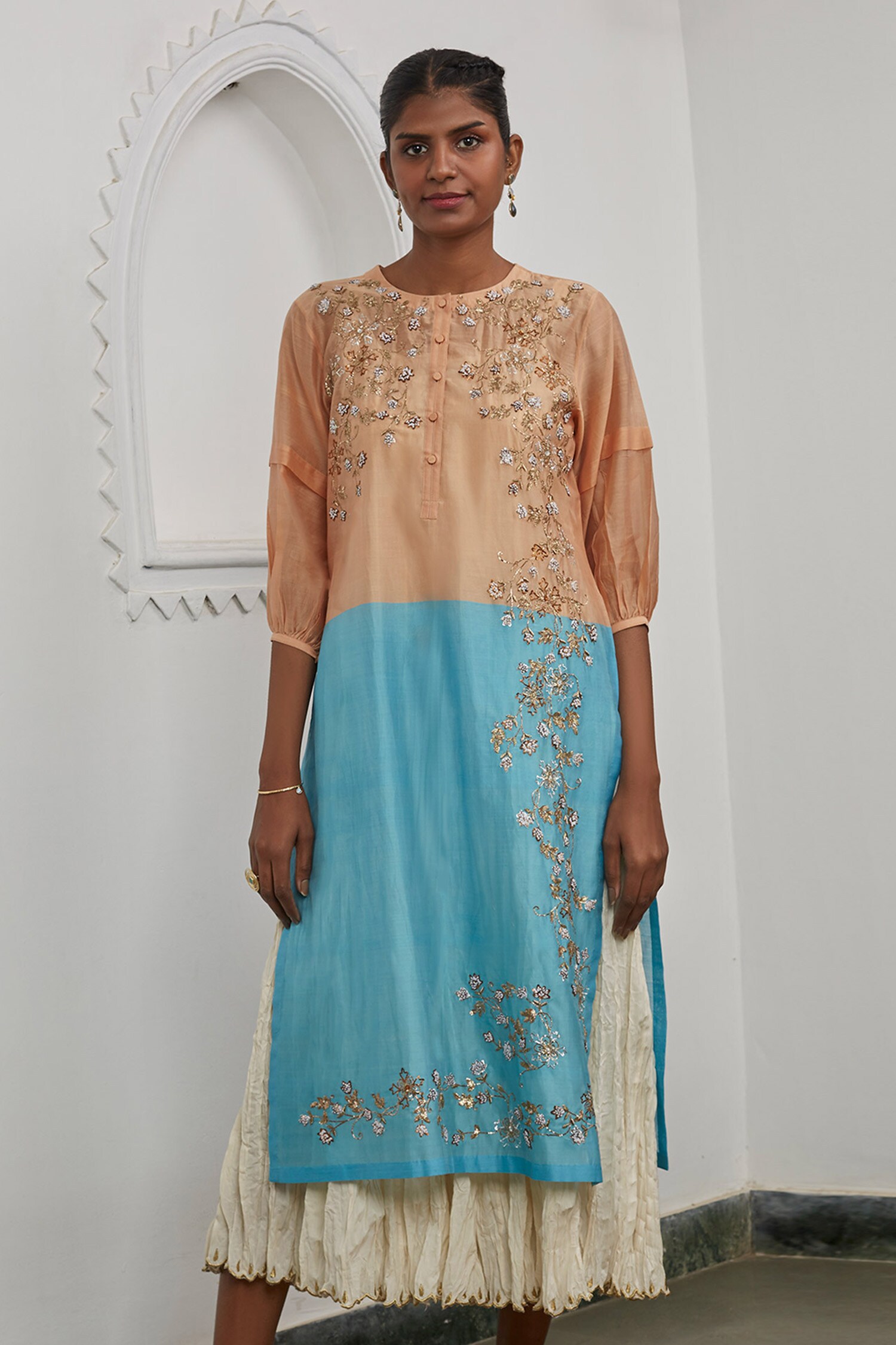 Prama by Pratima Pandey Multi Color Silk Maheshwari Embroidered Tunic