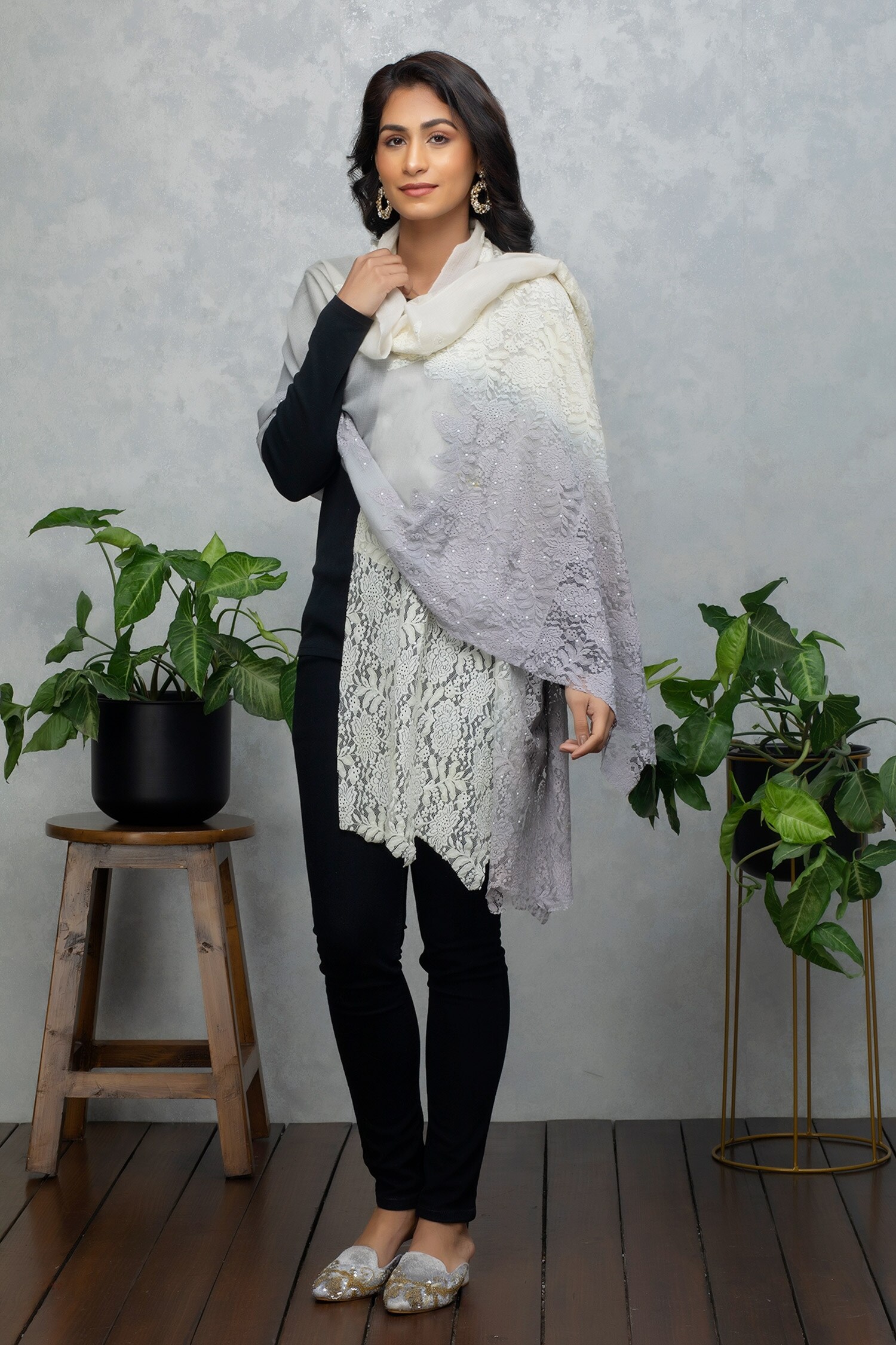 Rhe-Ana Wool Pearl Embellished Stole