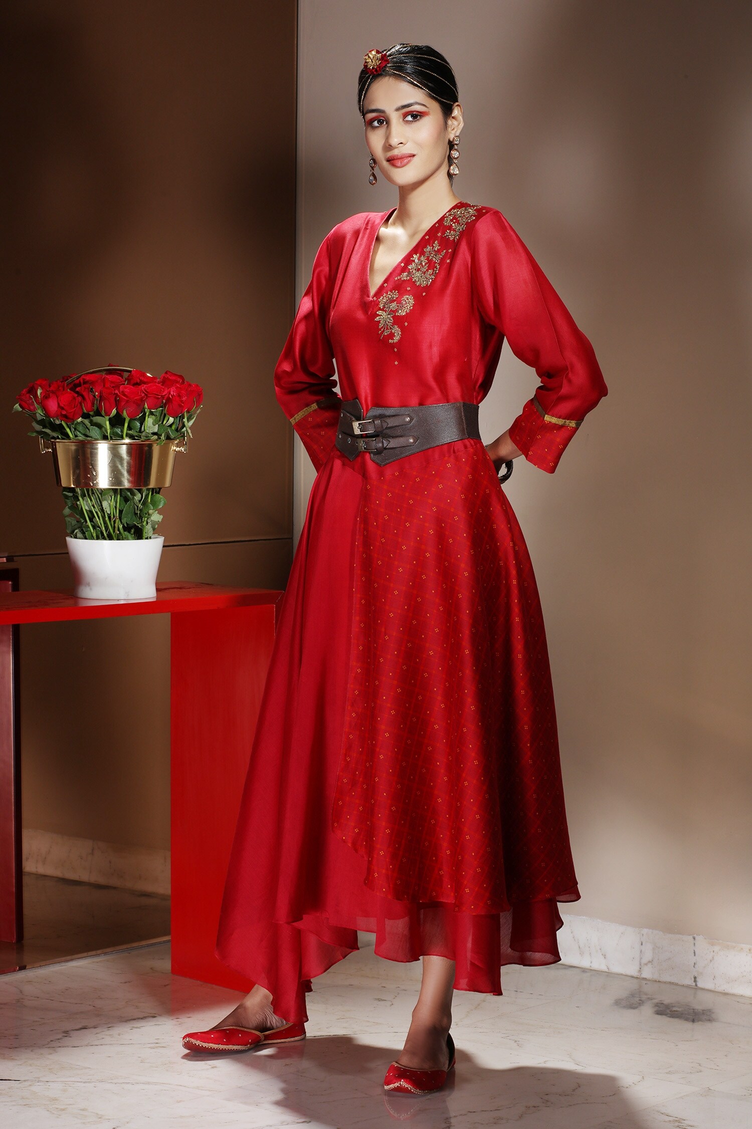 Buy Neeta Bhargava Red Handwoven Cotton Silk Embellished Tunic Online Aza Fashions 5305